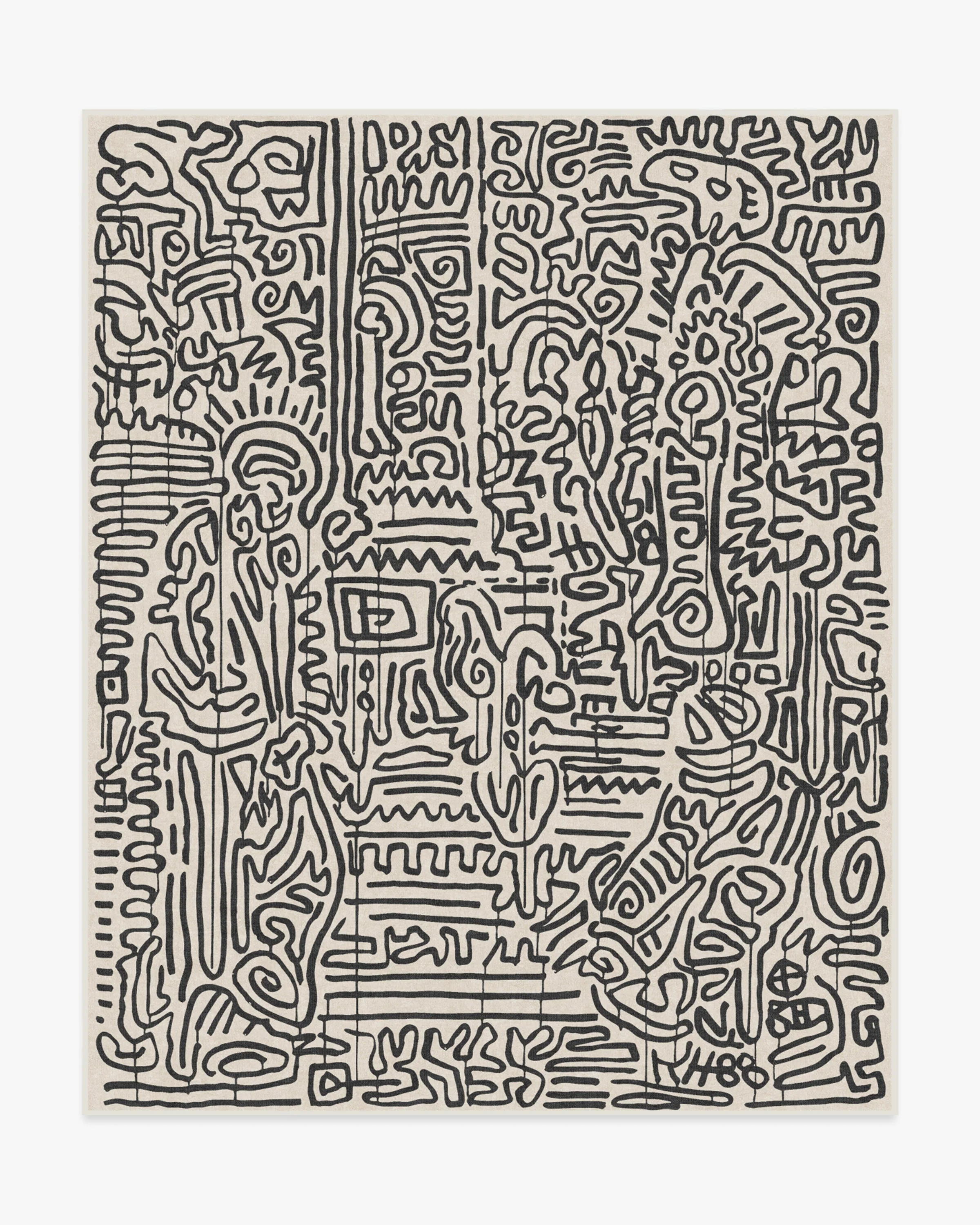 Freestyle Black & Ivory Flatwoven Rug by Keith Haring
