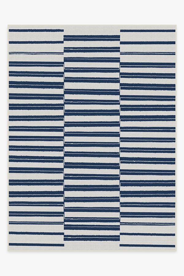 Offset Stripe Navy Outdoor Rug