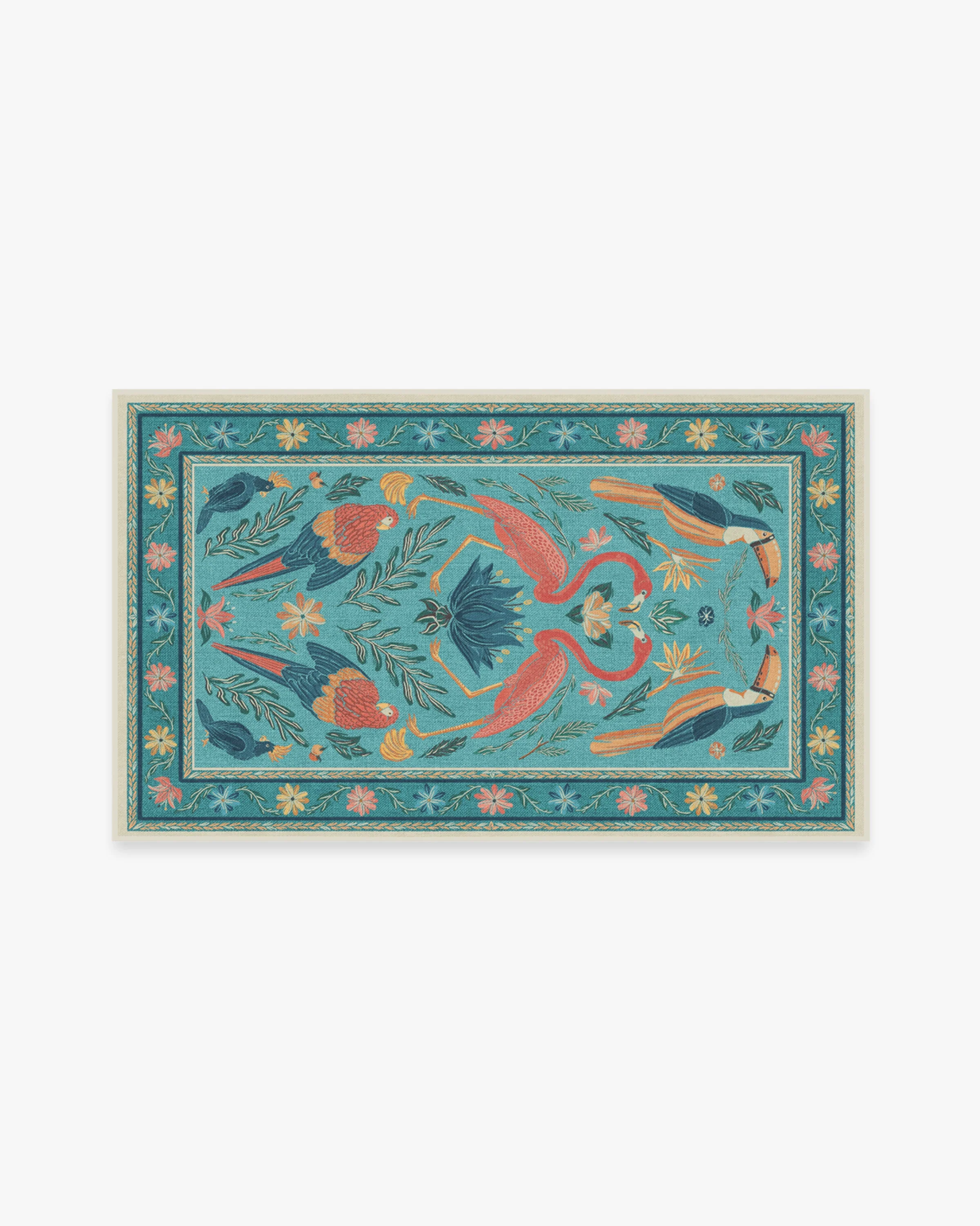 Birds Of A Feather Aqua Rug by Iris Apfel