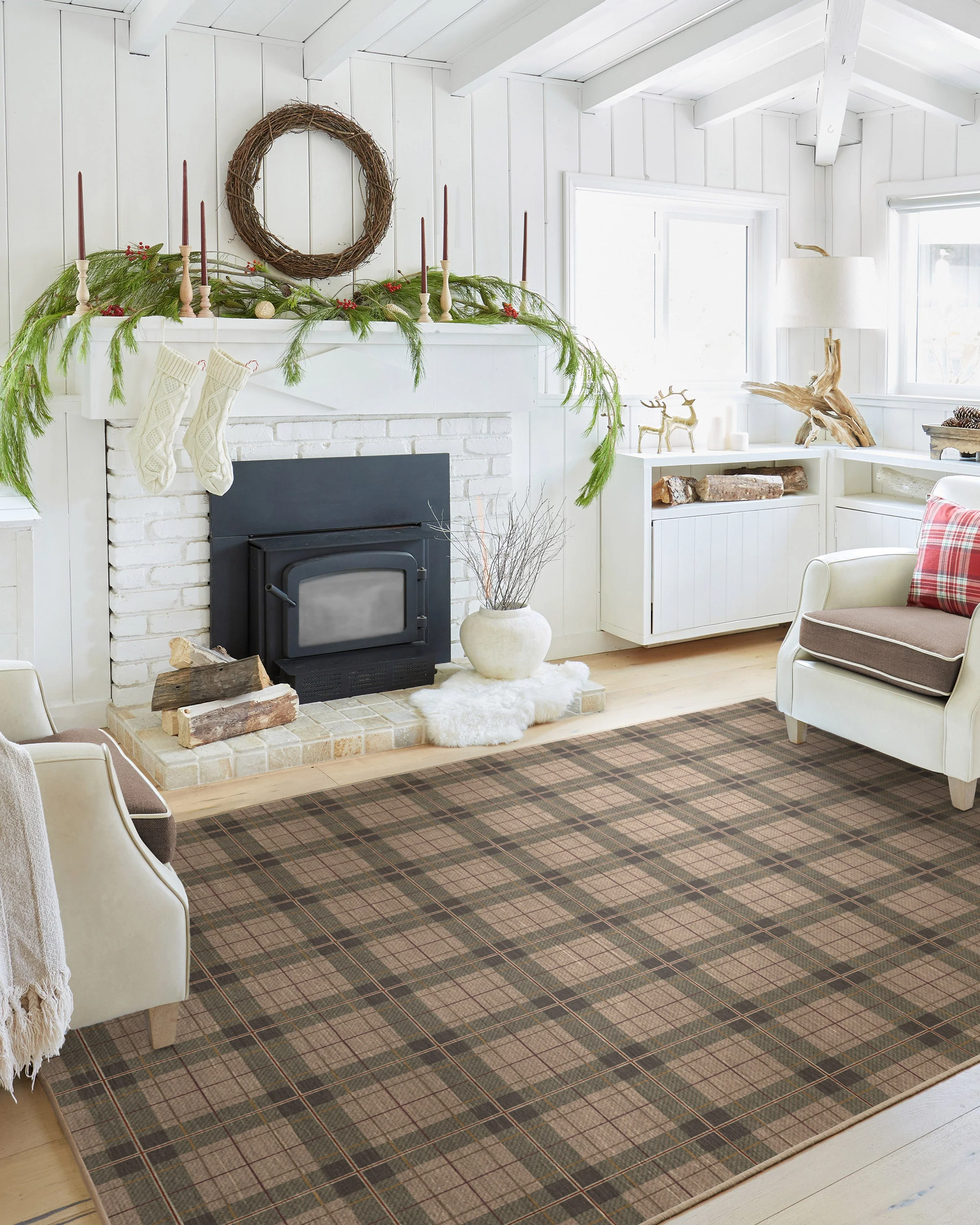 Alfie Plaid Natural & Green Flatwoven Rug