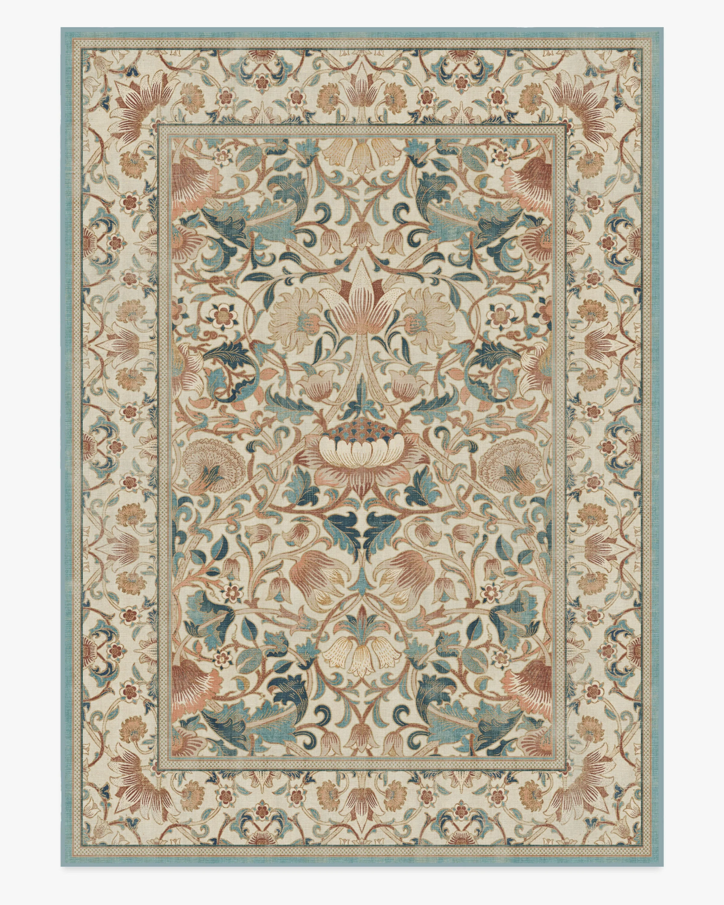 Lodden Soft Rose & Teal Rug by Morris & Co.