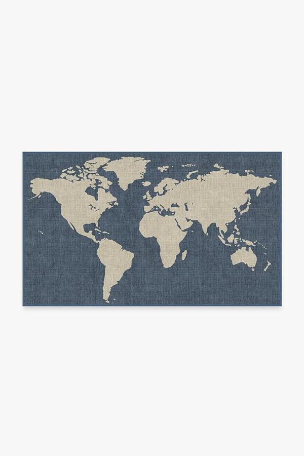 World Map Blue Rug