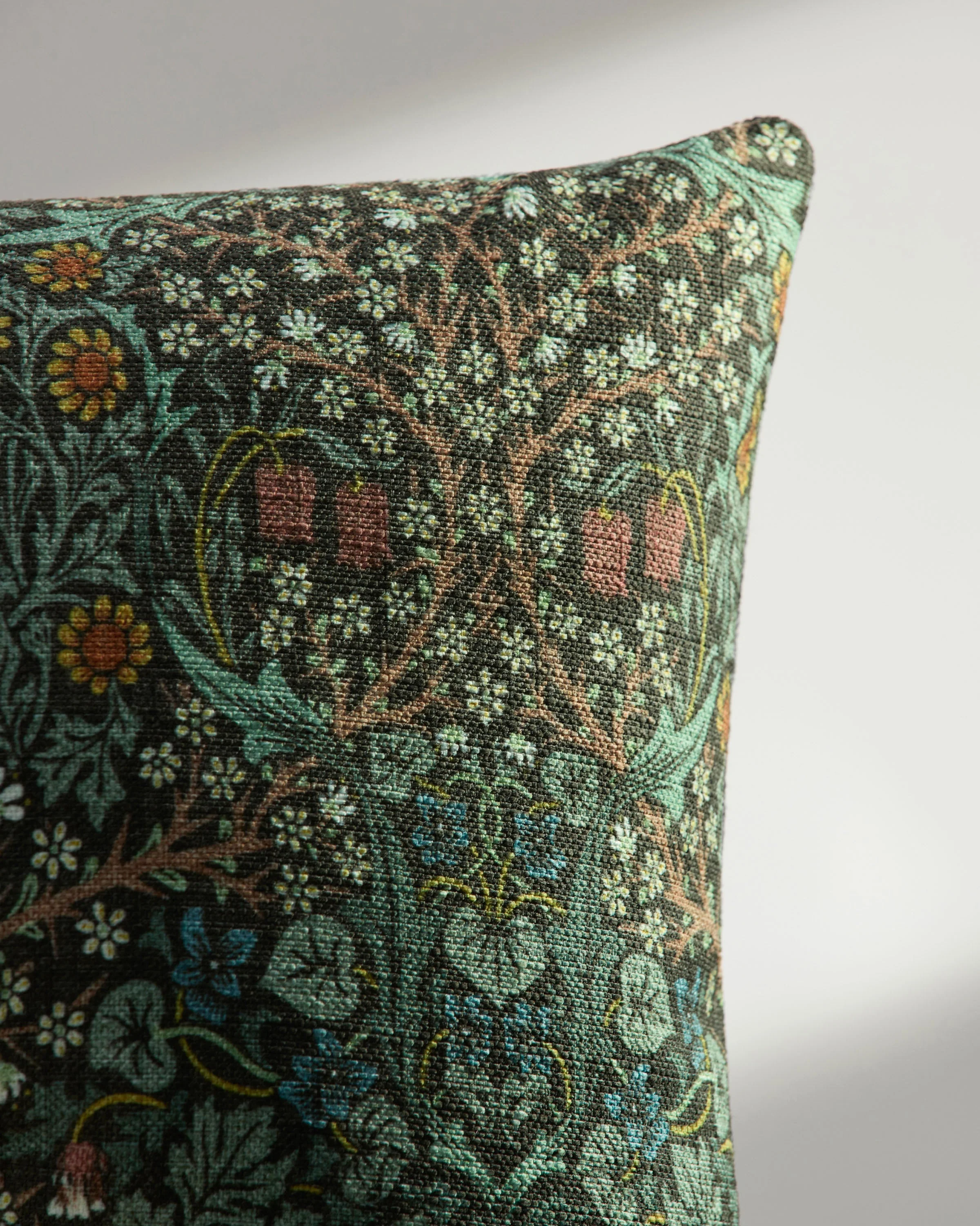 Blackthorn Forest Green Woven Throw Pillow by Morris & Co.