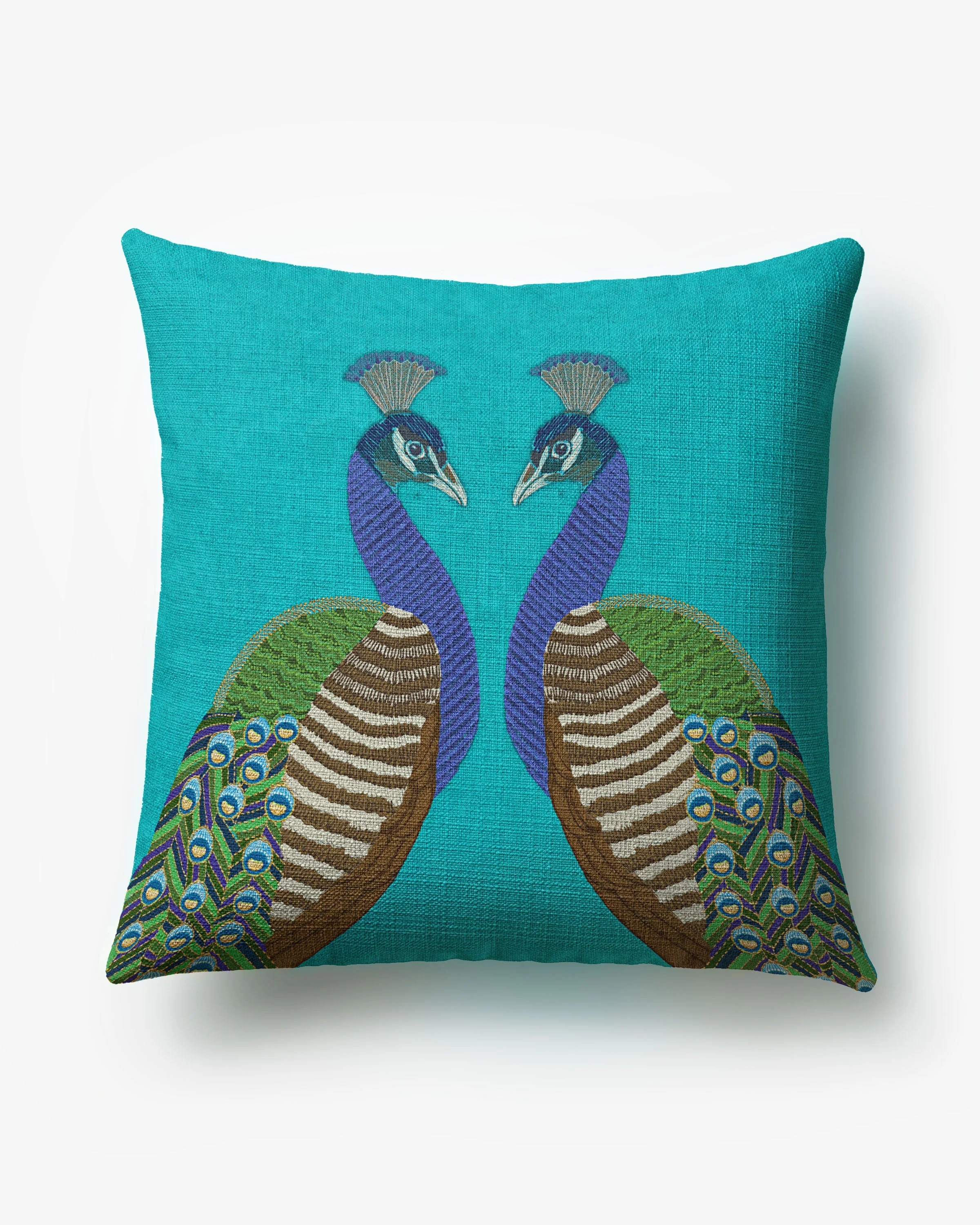Reflected Peacock Turquoise Woven Throw Pillow by Jonathan Adler