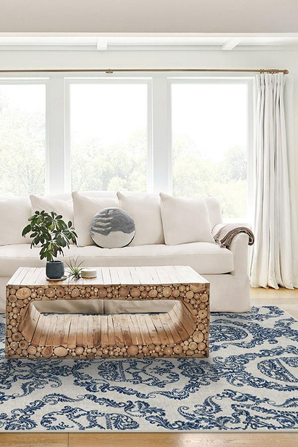 Dark Side Damask Delft Blue Flatwoven Rug