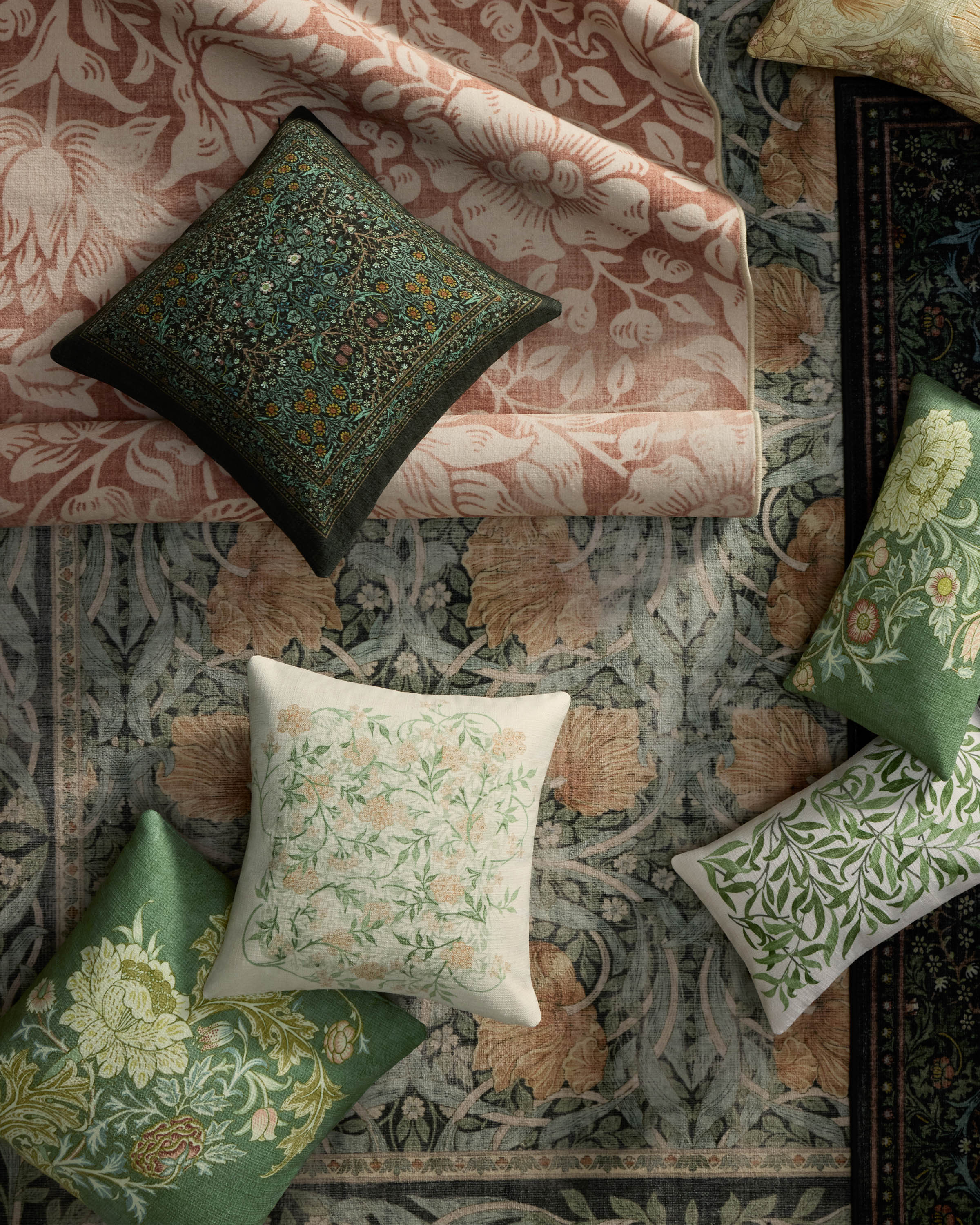 Jasmine Soft Sage Woven Throw Pillow by Morris & Co.