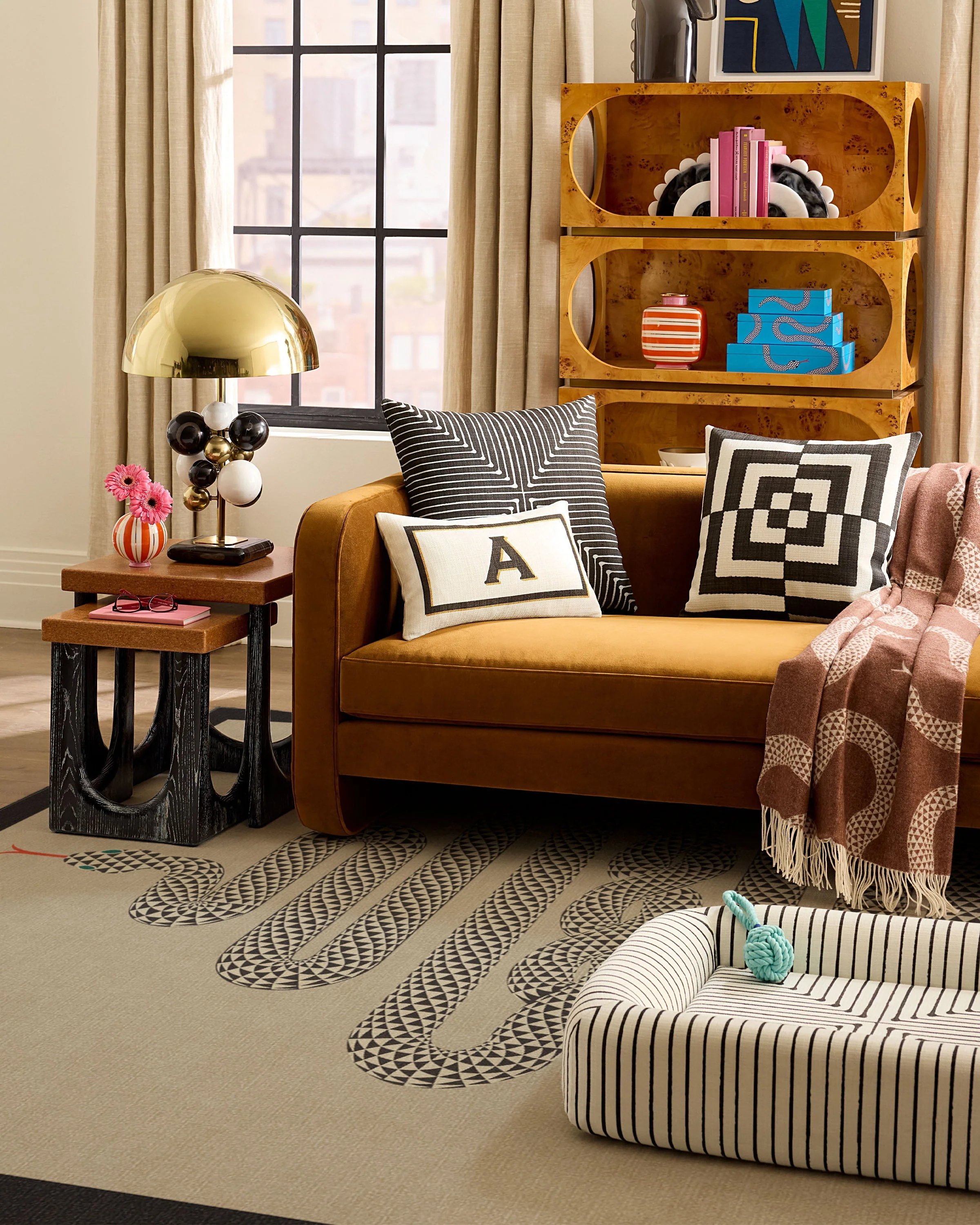 Classic Monogram Ivory Woven Throw Pillow, 12x21 by Jonathan Adler