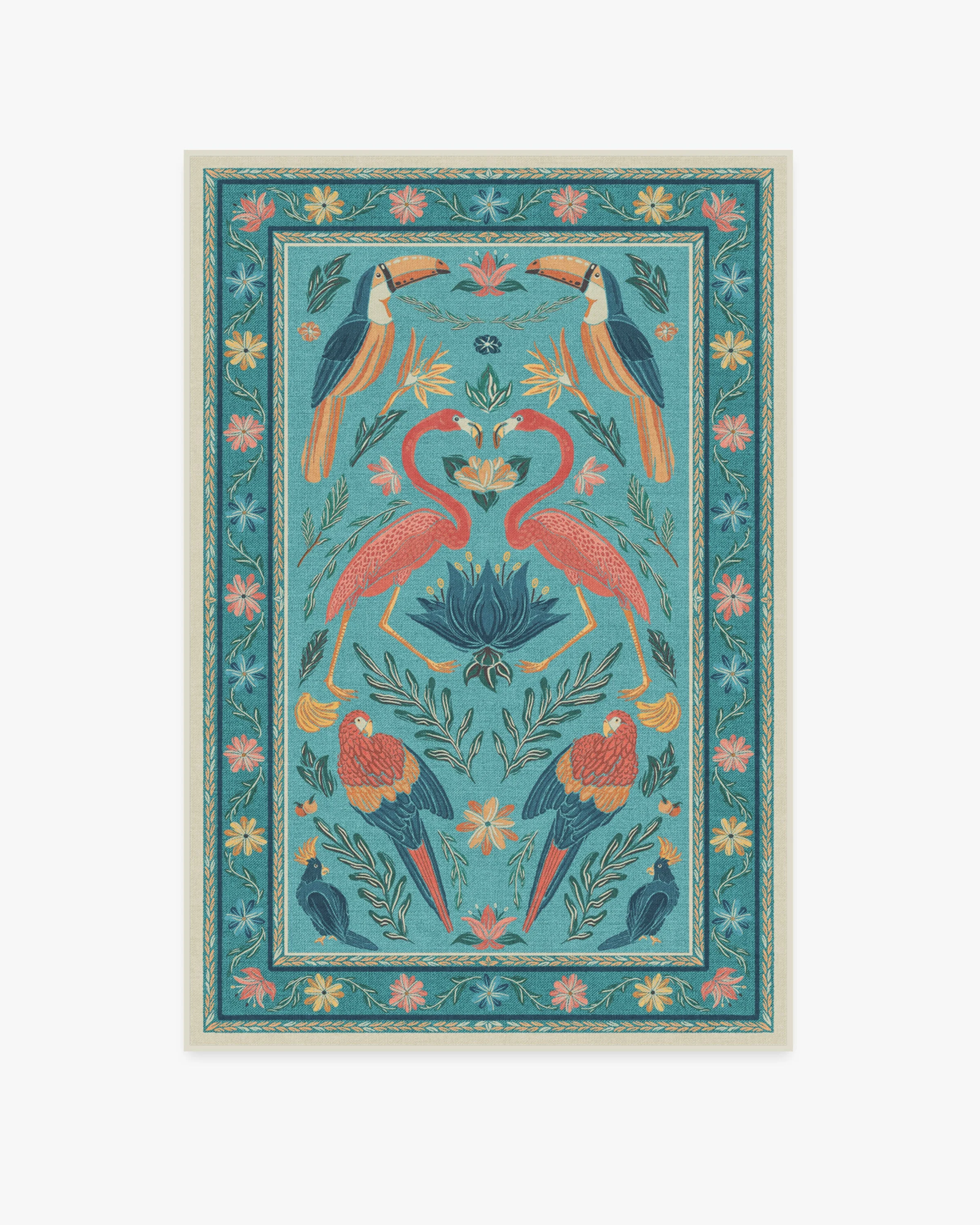 Birds Of A Feather Aqua Rug by Iris Apfel