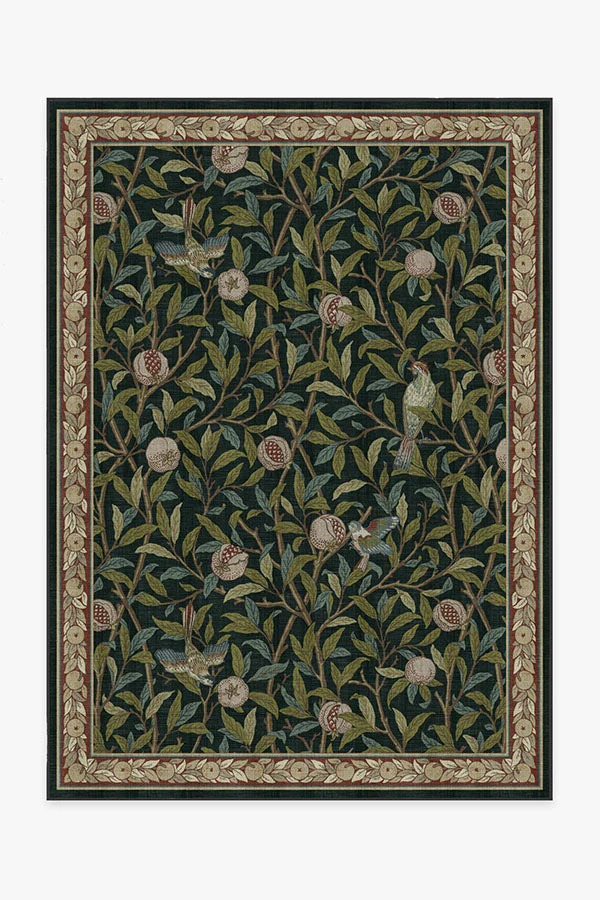Bird & Pomegranate Teal Green Flatwoven Rug by Morris & Co.