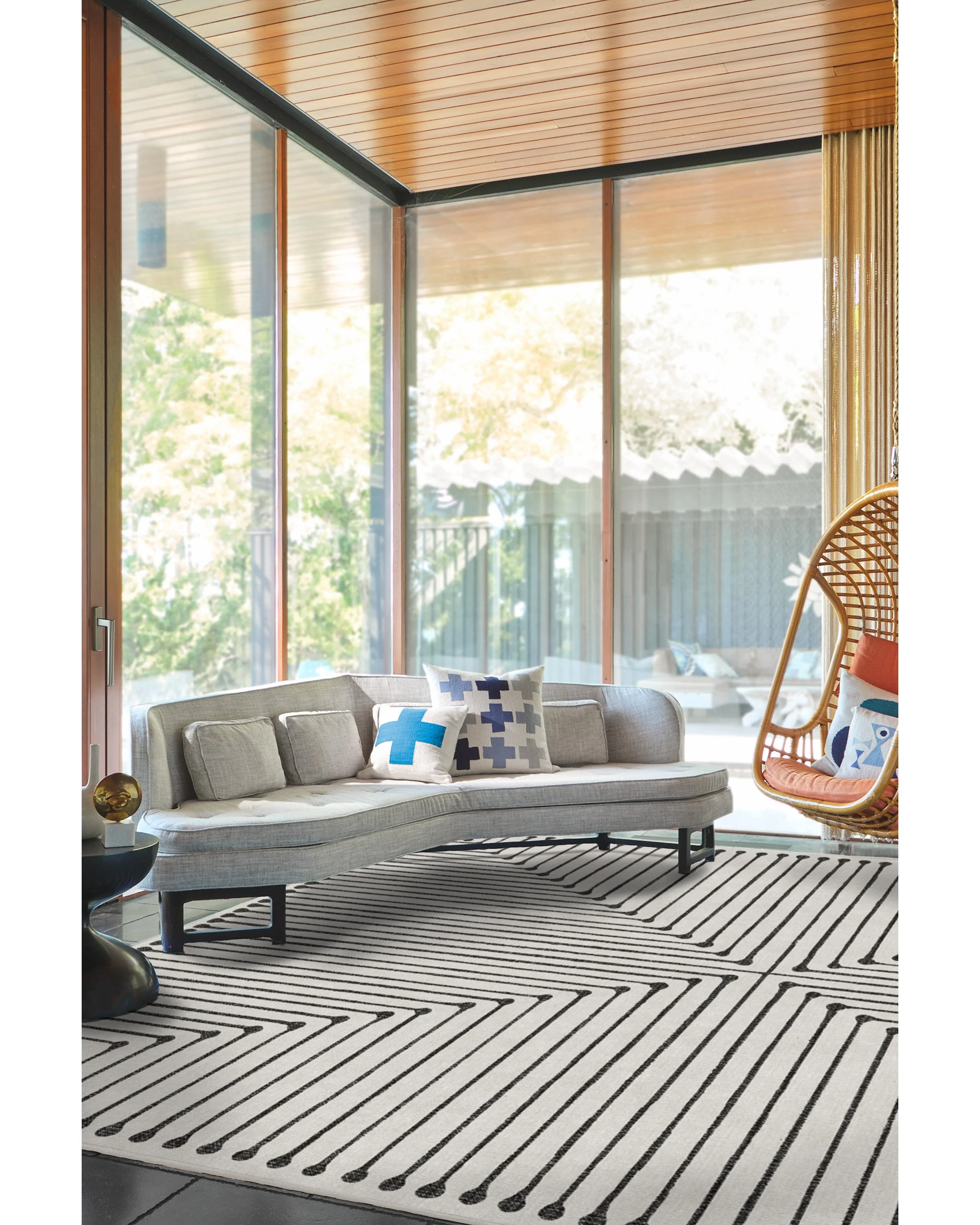 Inkdrop Black & Ivory Flatwoven Rug by Jonathan Adler