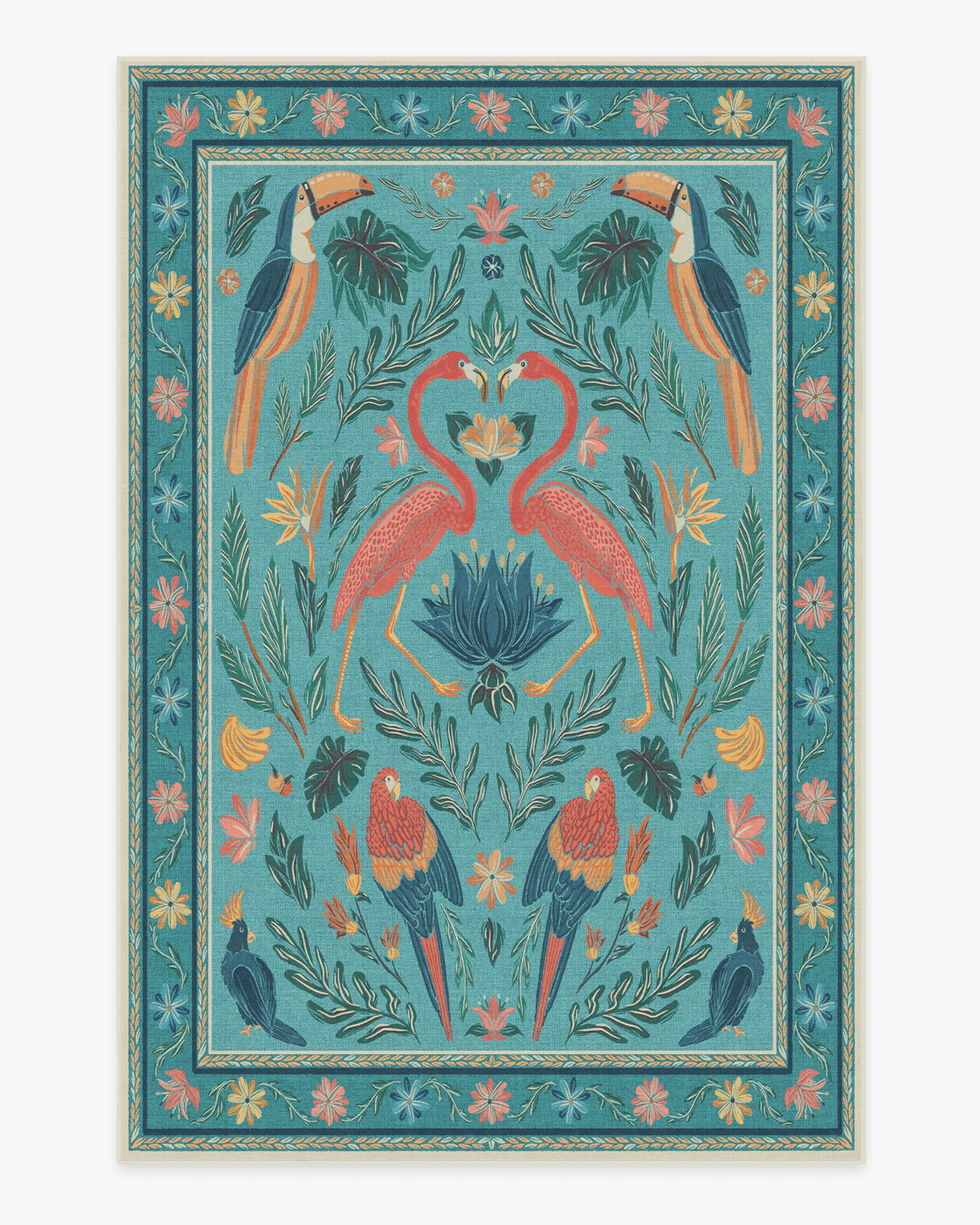 Birds Of A Feather Aqua Flatwoven Rug by Iris Apfel