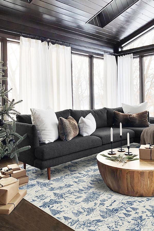 Winter Toile Blue Flatwoven Rug