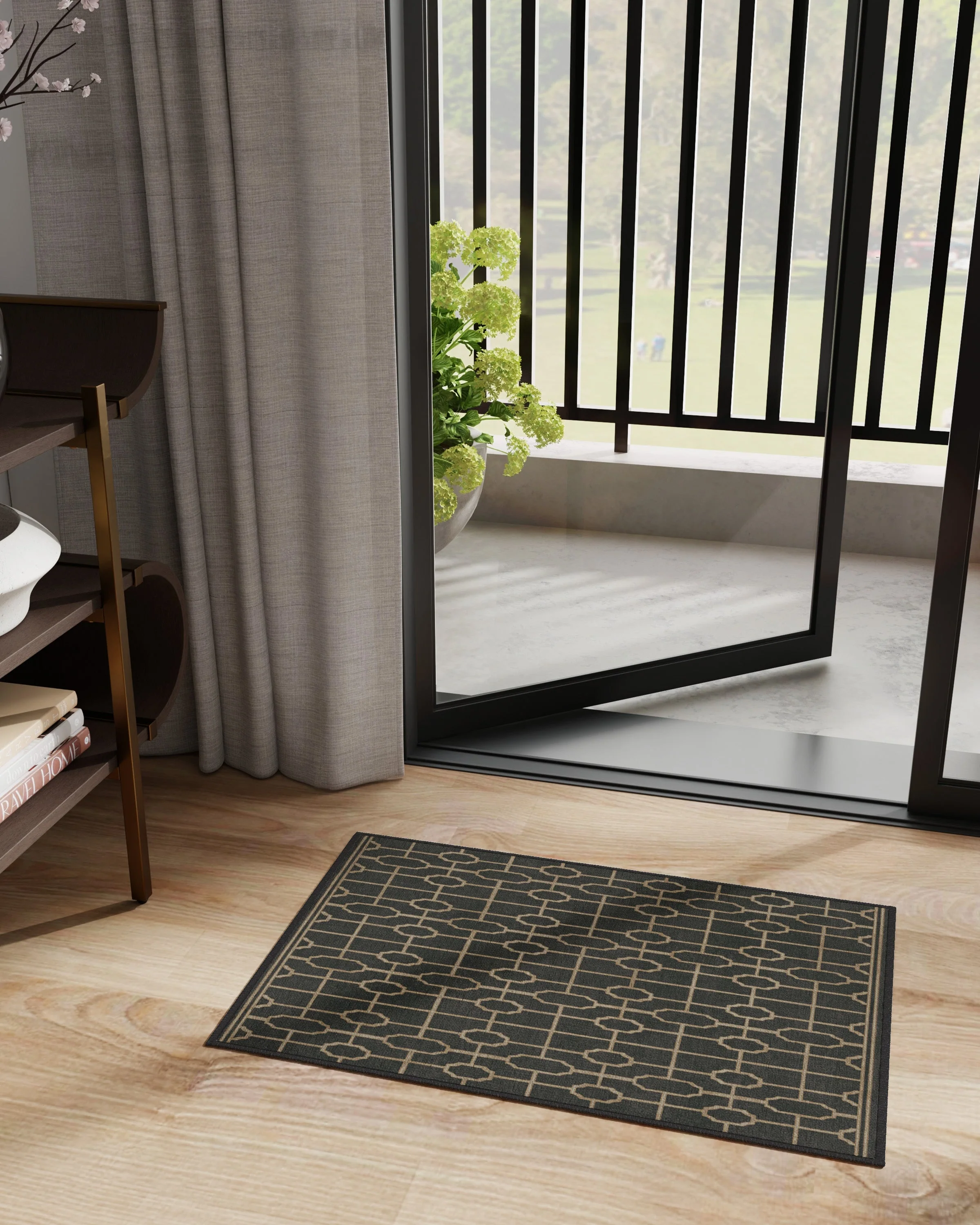 Diana Trellis Black & Gold Flatwoven Rug by The Hiltons