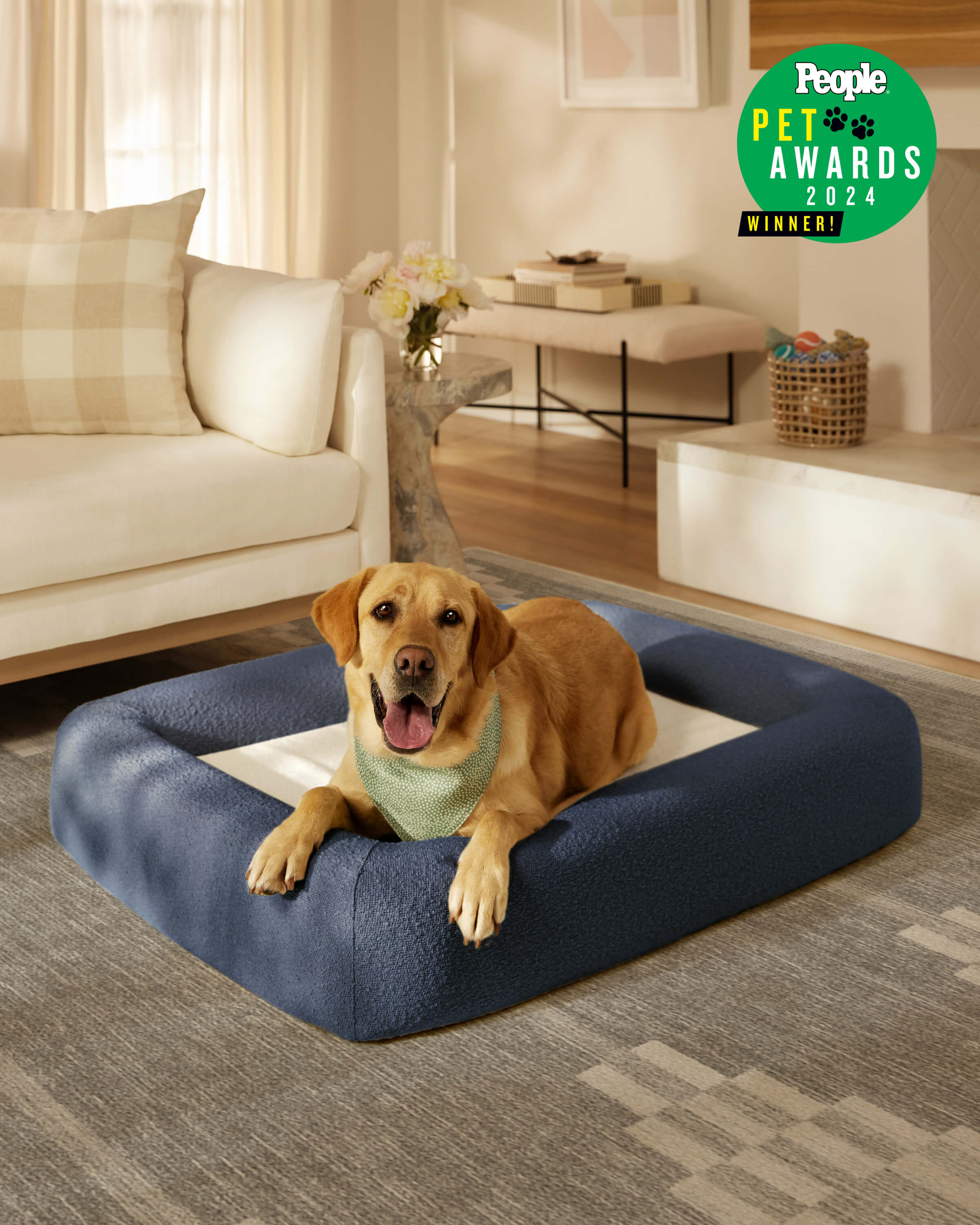 Navy Boucle Bolster Pet Bed