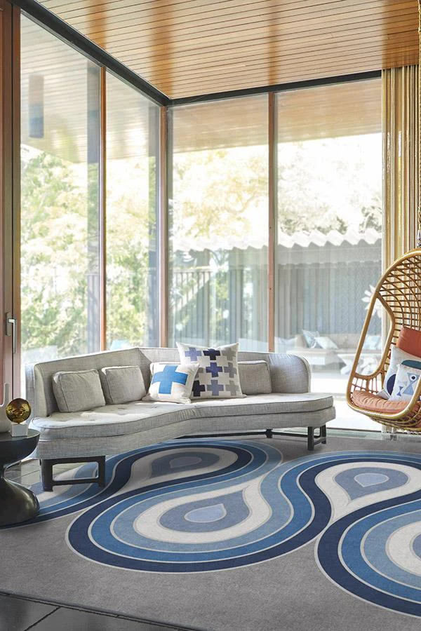 Milano Blue Steel Flatwoven Rug by Jonathan Adler