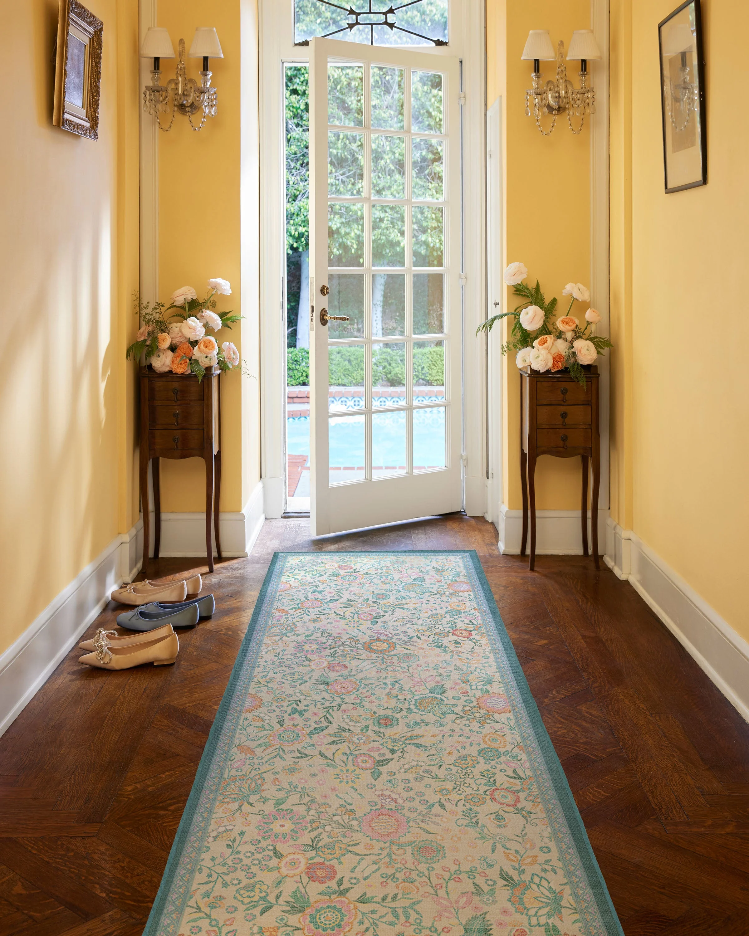 Royal Garden Ivory & Jade Flatwoven Rug by Bridgerton