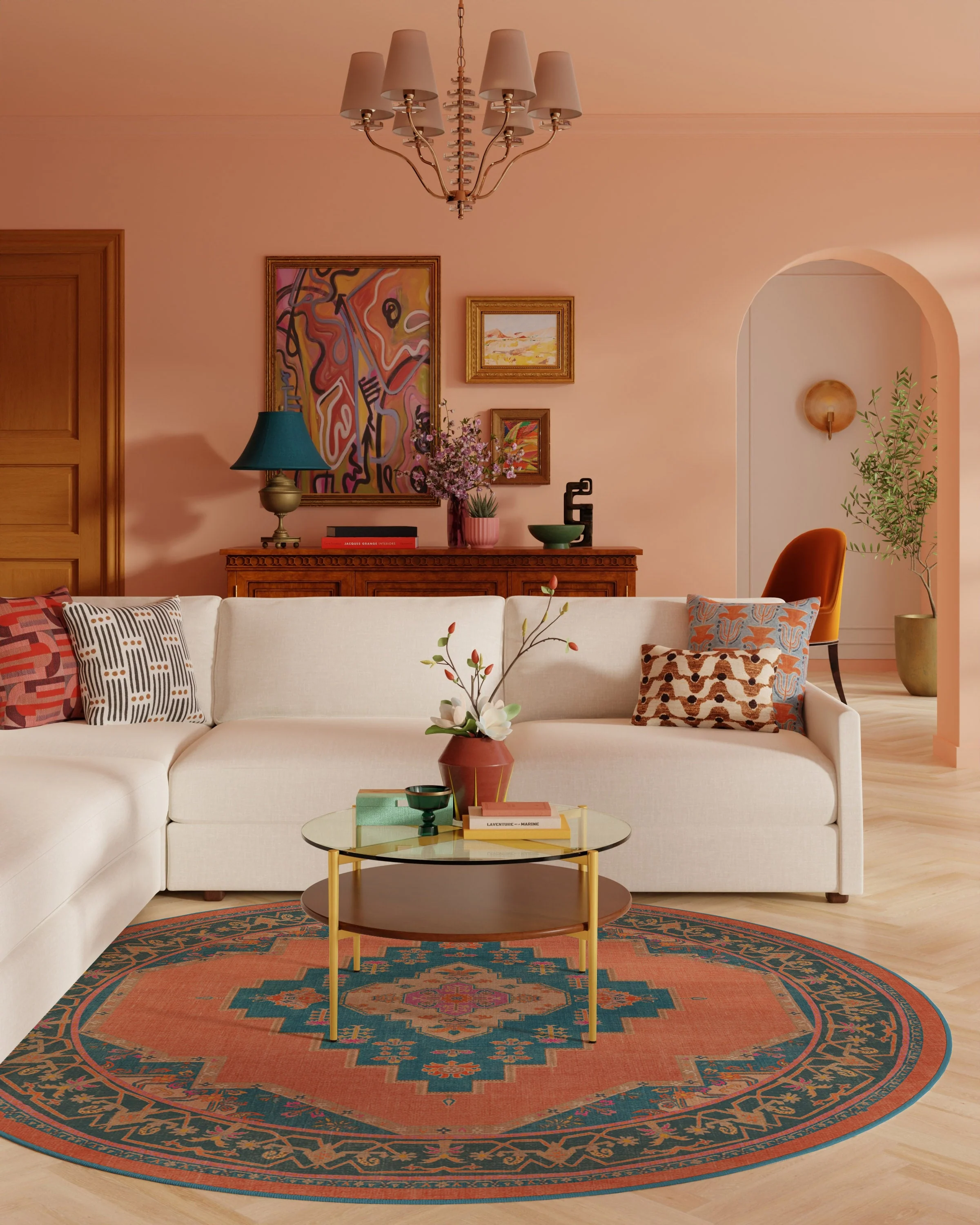 Sunset Bazaar Tropic Coral Flatwoven Rug by Matthew Williamson