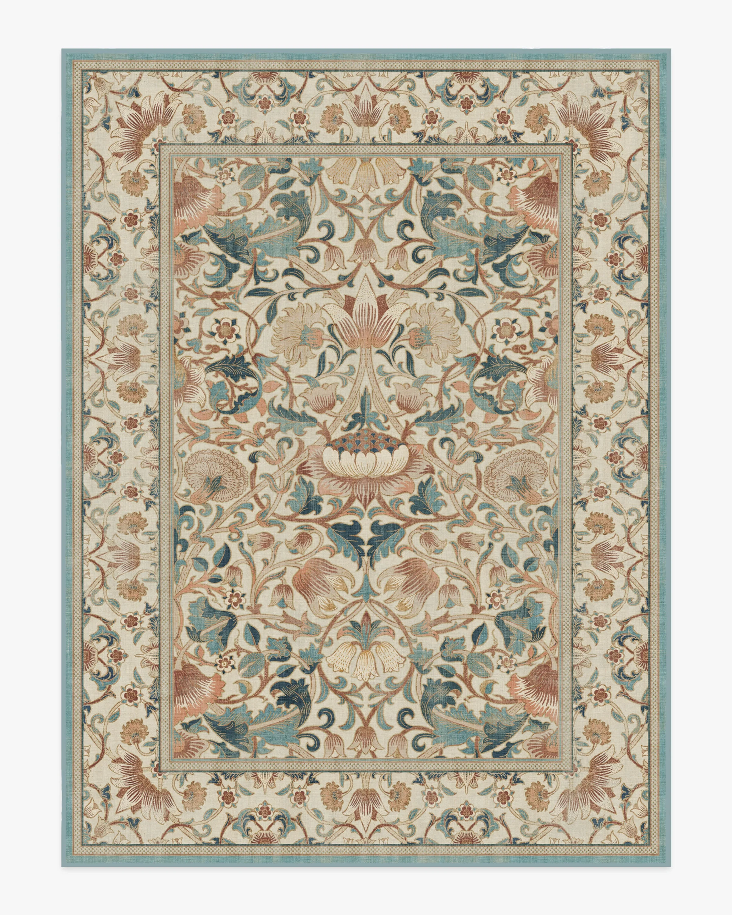 Lodden Soft Rose & Teal Rug by Morris & Co.