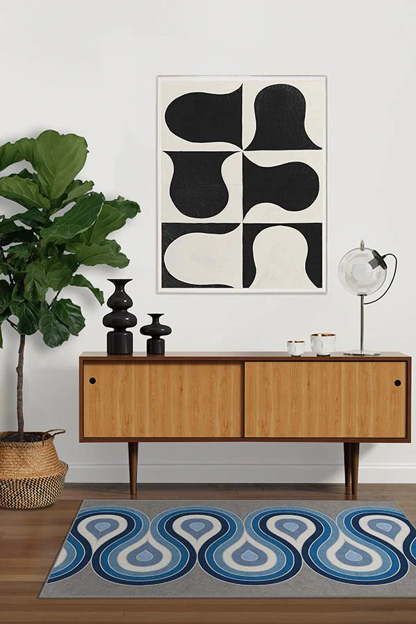 Milano Blue Steel Flatwoven Rug by Jonathan Adler