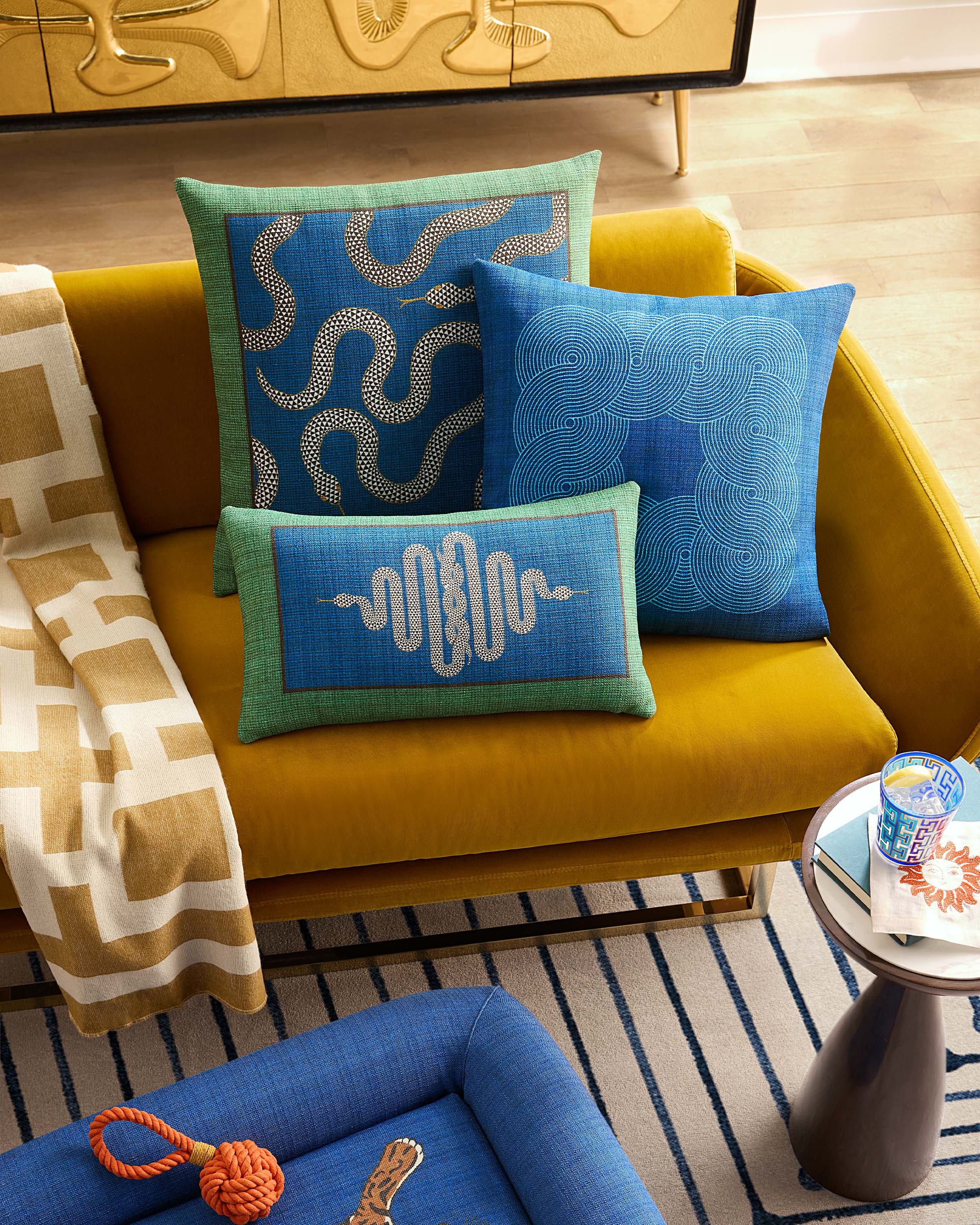 Pompidou Blue Woven Throw Pillow by Jonathan Adler