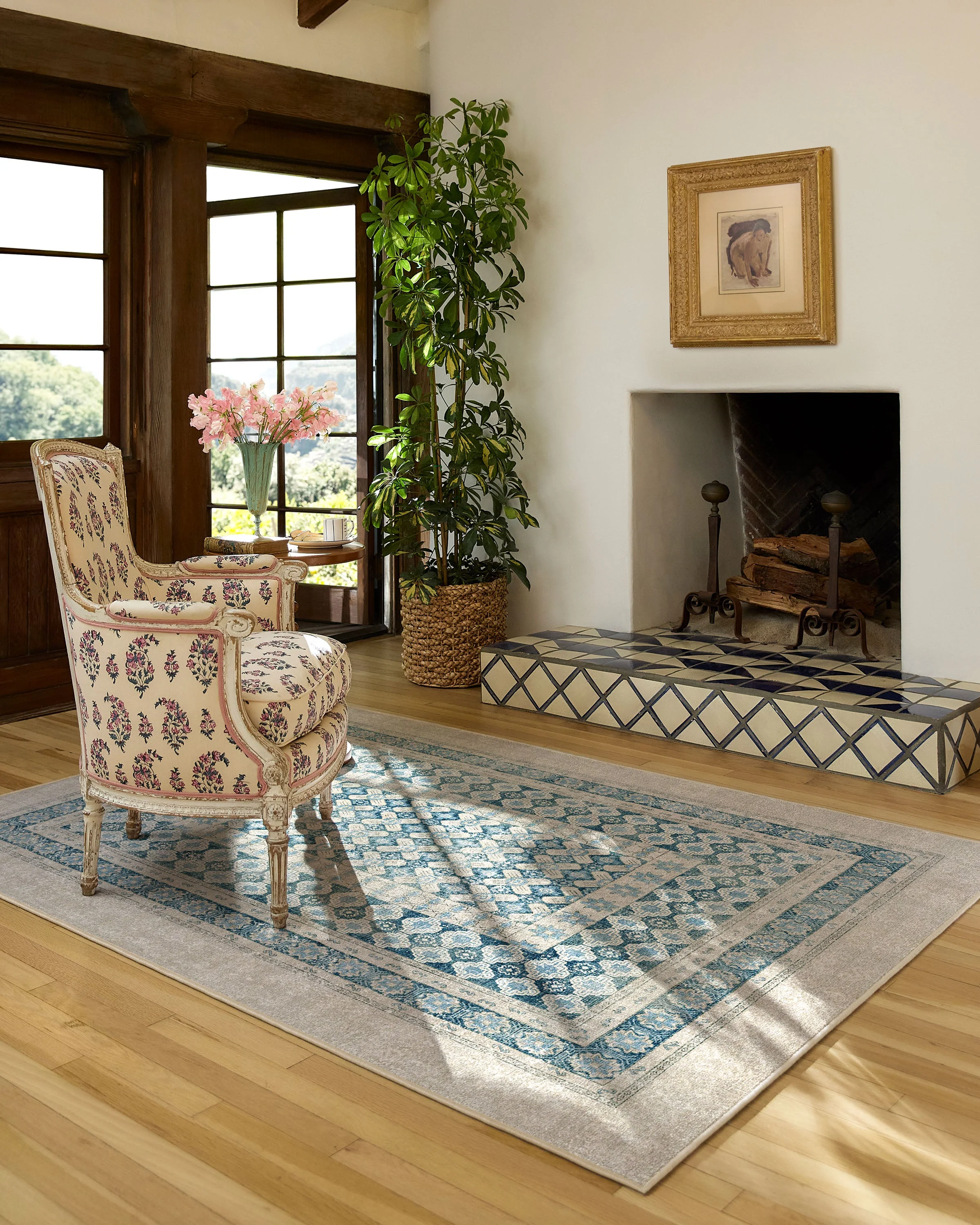 Cyrus Neutral & Blue Flatwoven Rug
