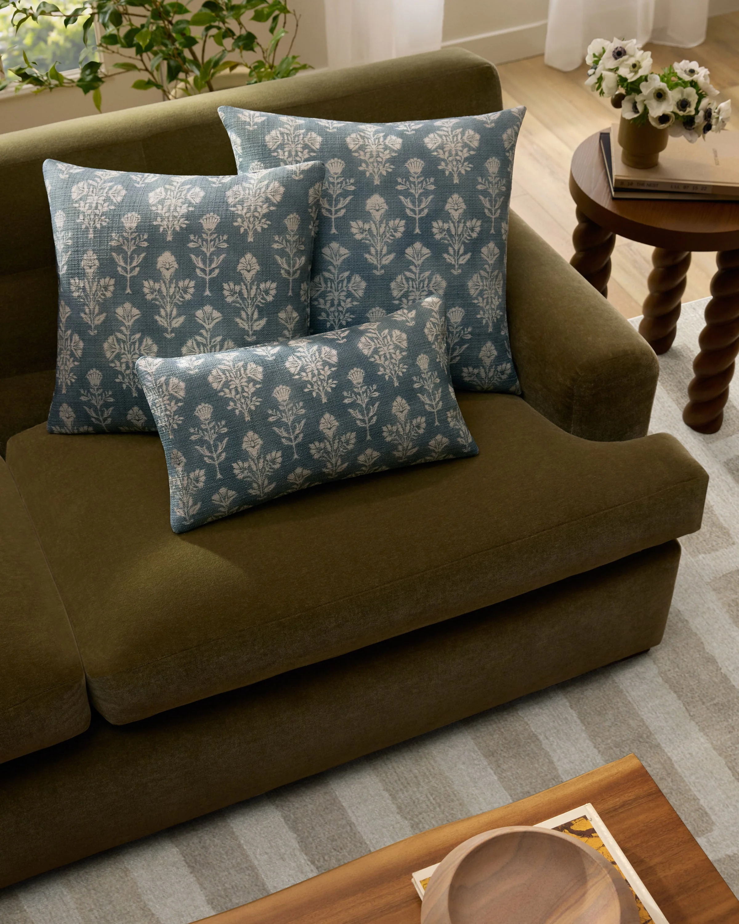 Lauretta Blue Grey Woven Throw Pillow