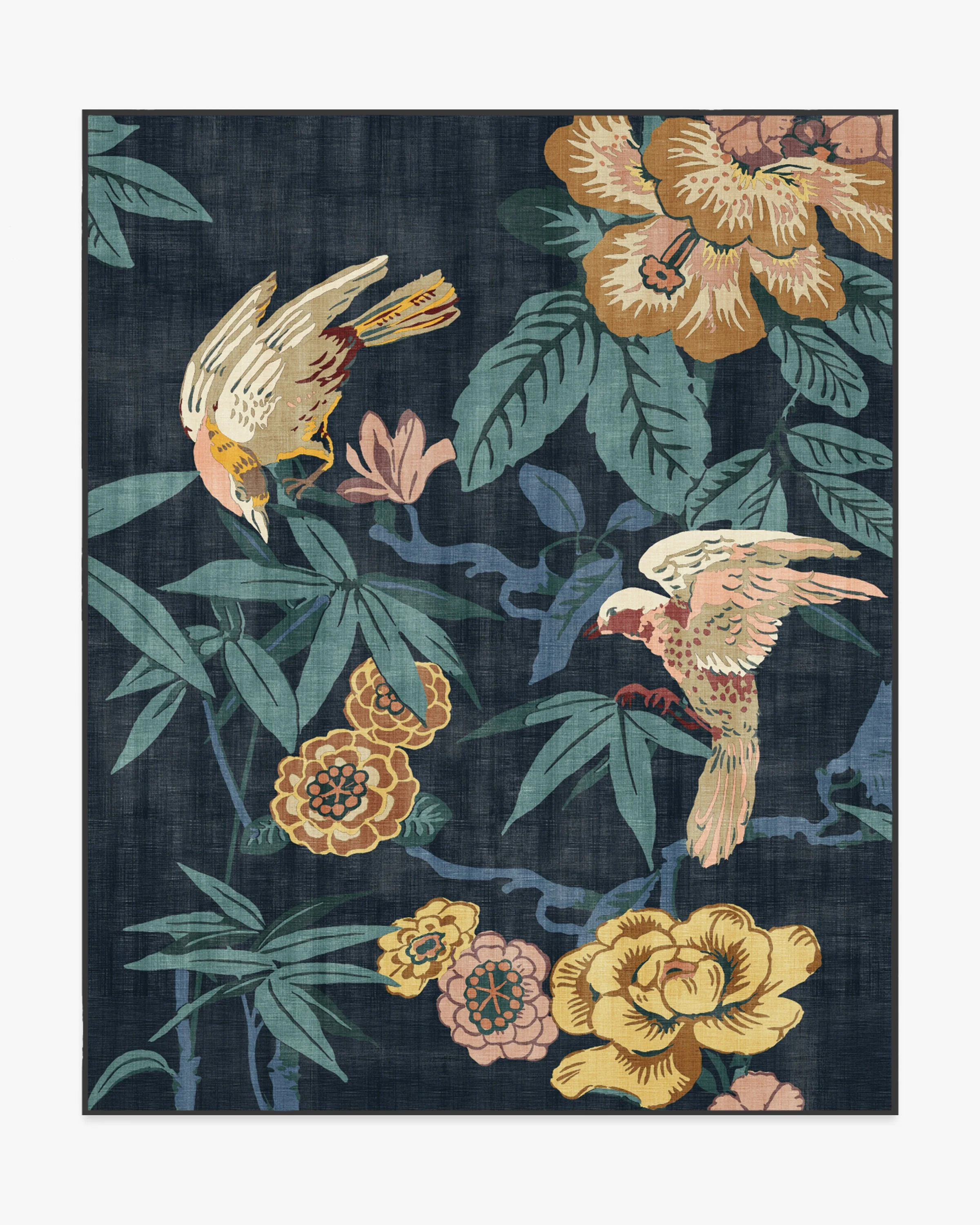 Bamboo & Bird Indigo Rug by Sanderson