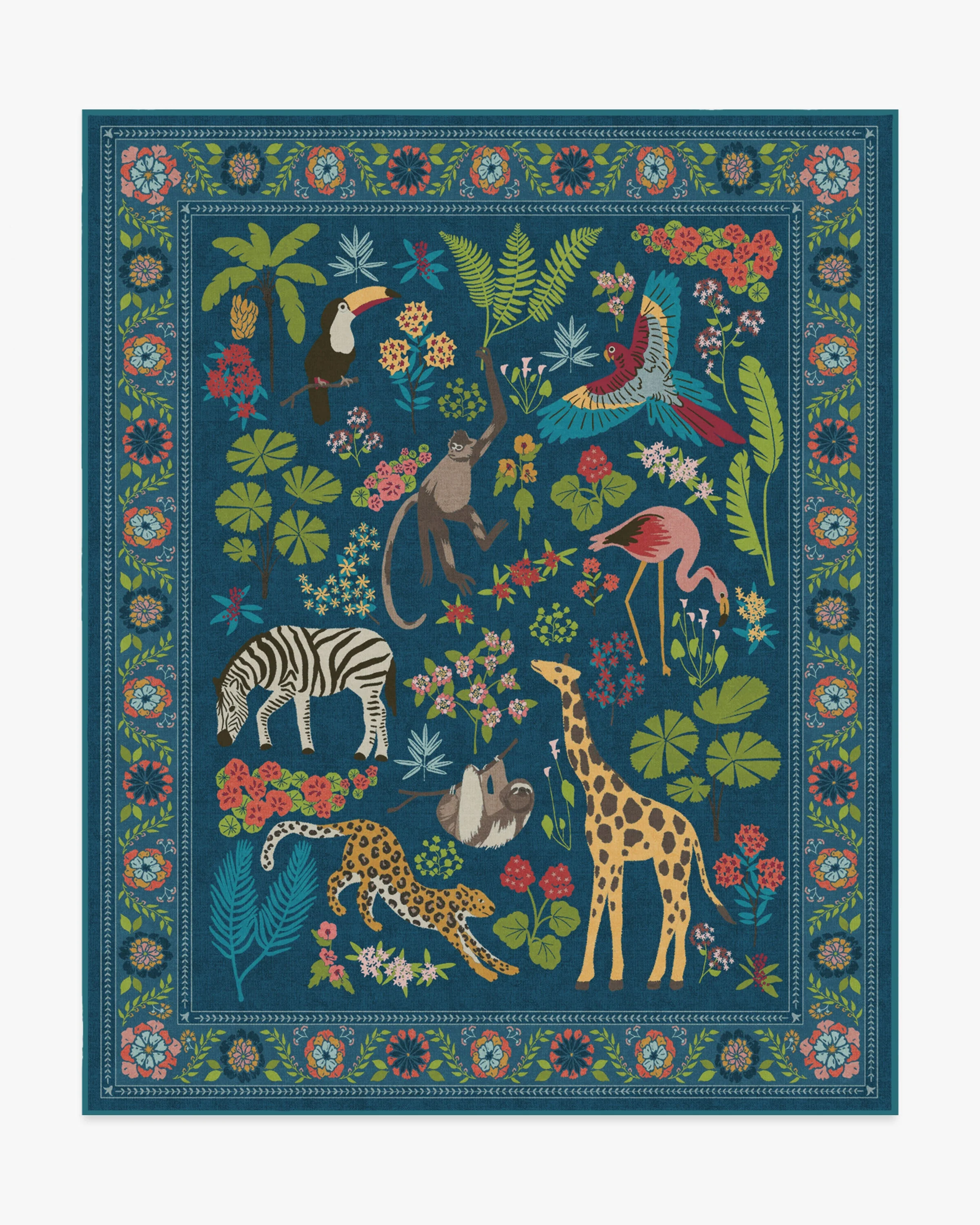 Jingle Jungle Royal Blue Flatwoven Rug by Iris Apfel