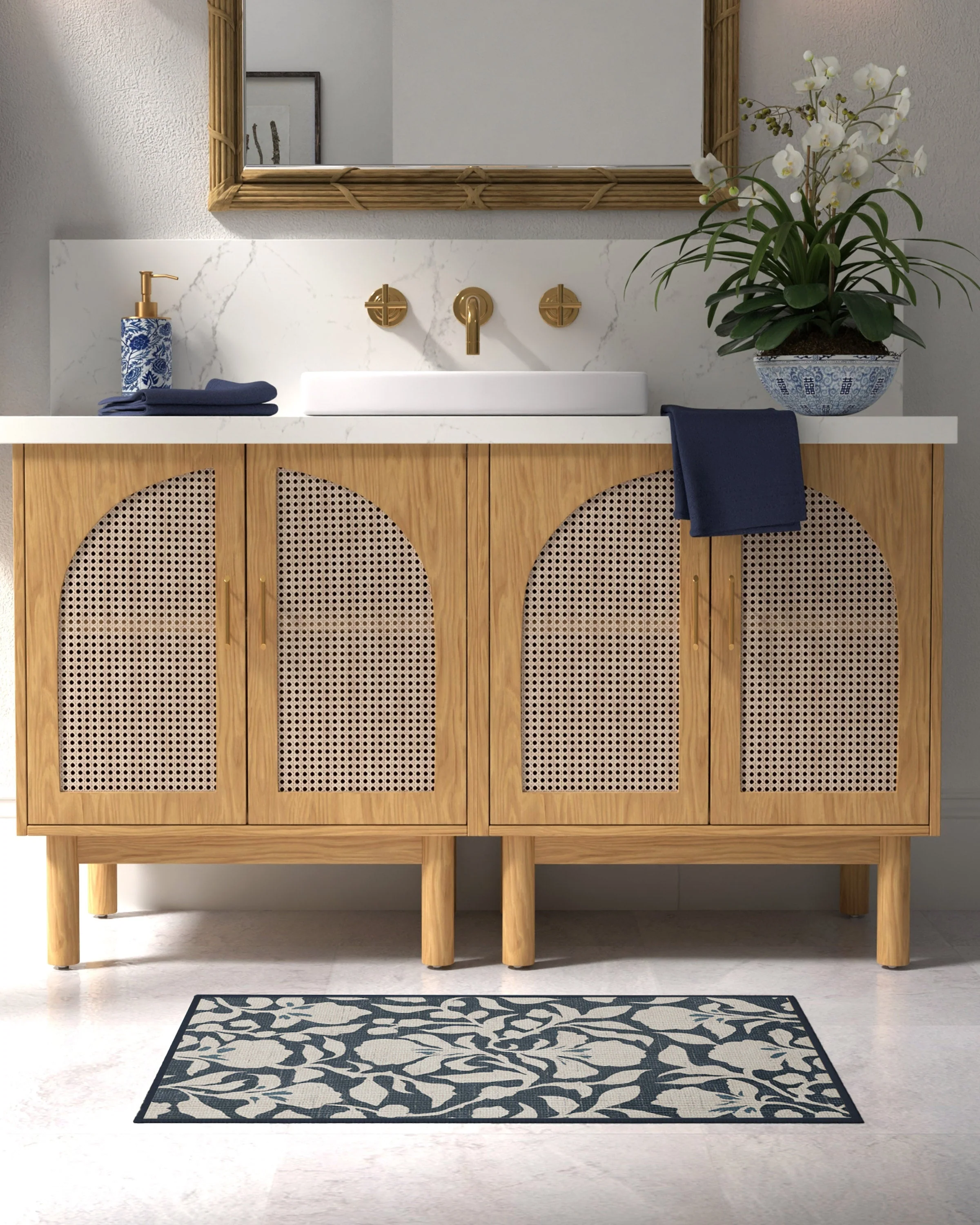Flora Ink Blue & Ivory Flatwoven Rug by The Hiltons