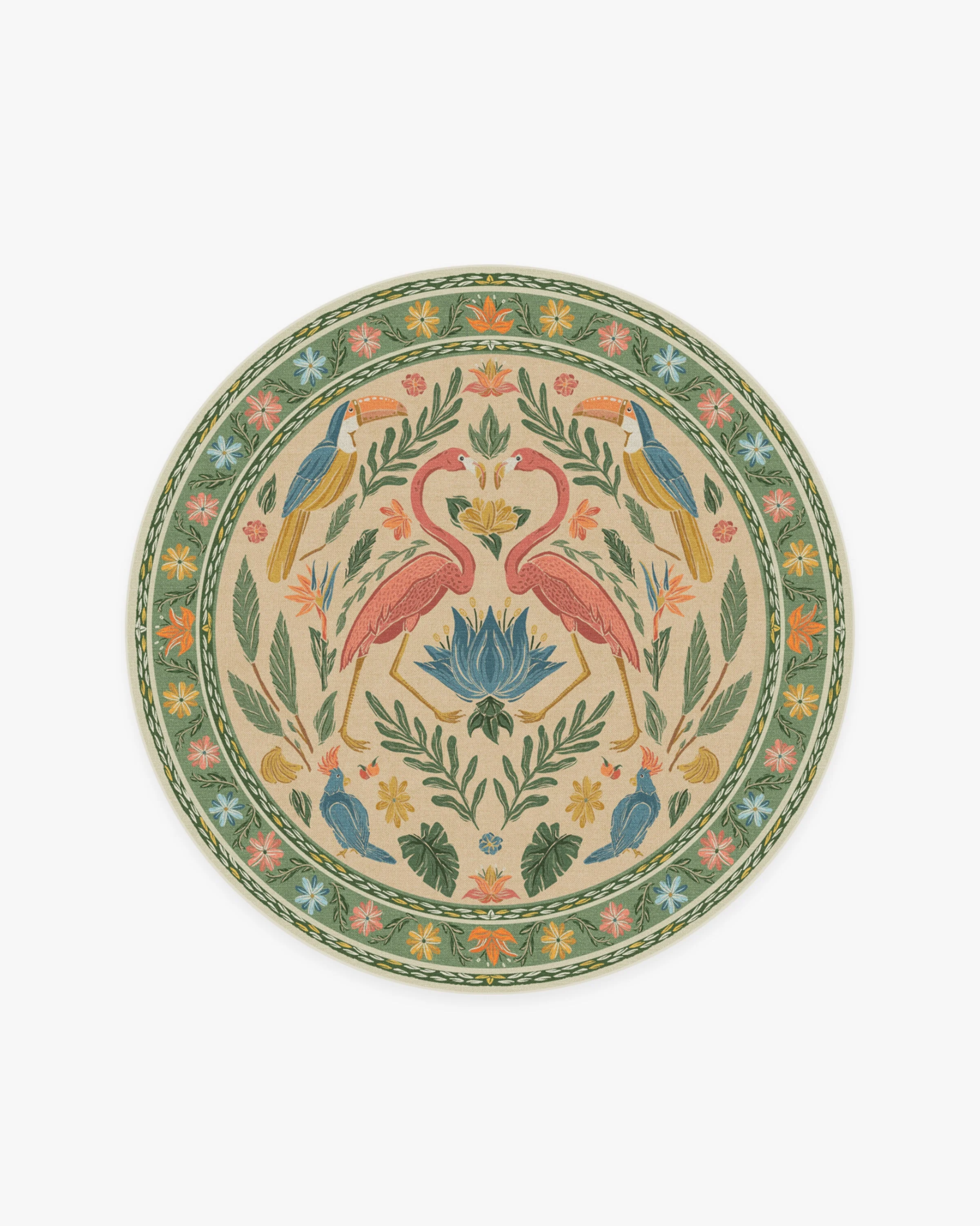Birds Of A Feather Green & Peach Flatwoven Rug by Iris Apfel