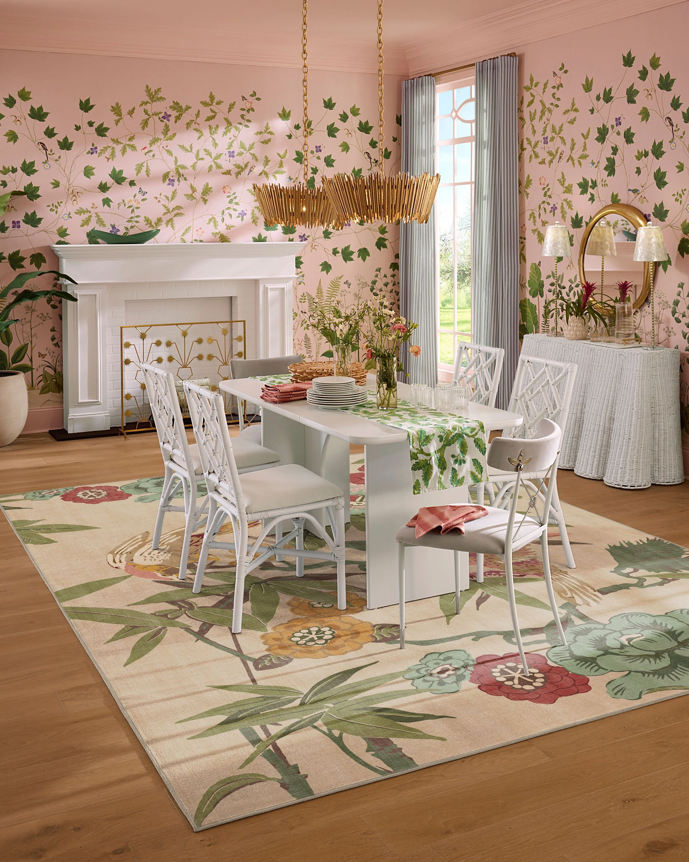 Bamboo & Bird Blush & Jade Rug by Sanderson