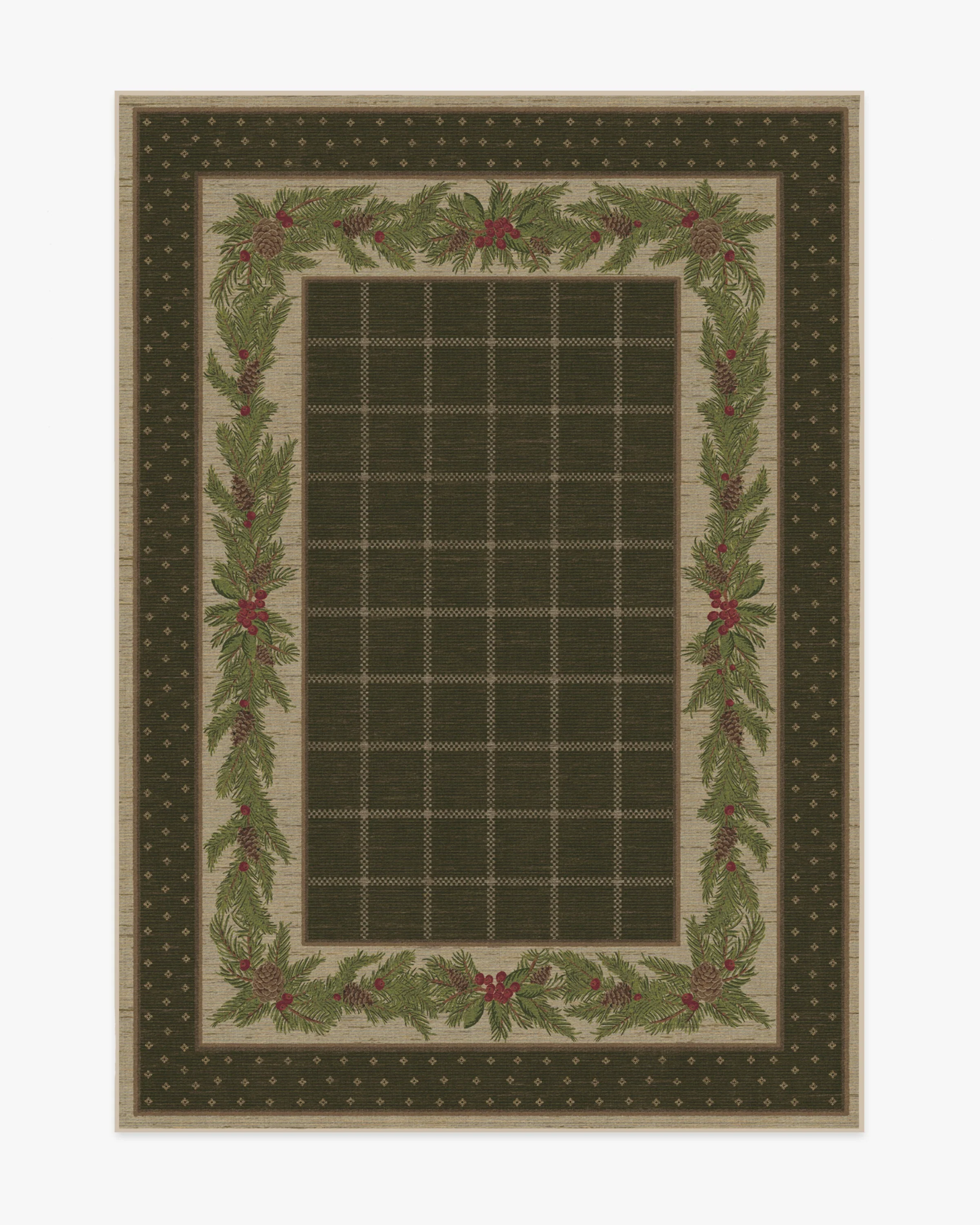 Pine Border Dark Olive Flatwoven Rug