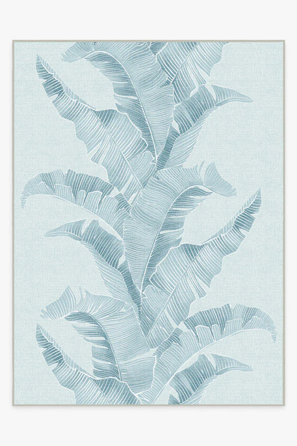 Banana Leaf Soft Blue Outdoor Rug by Gray Malin