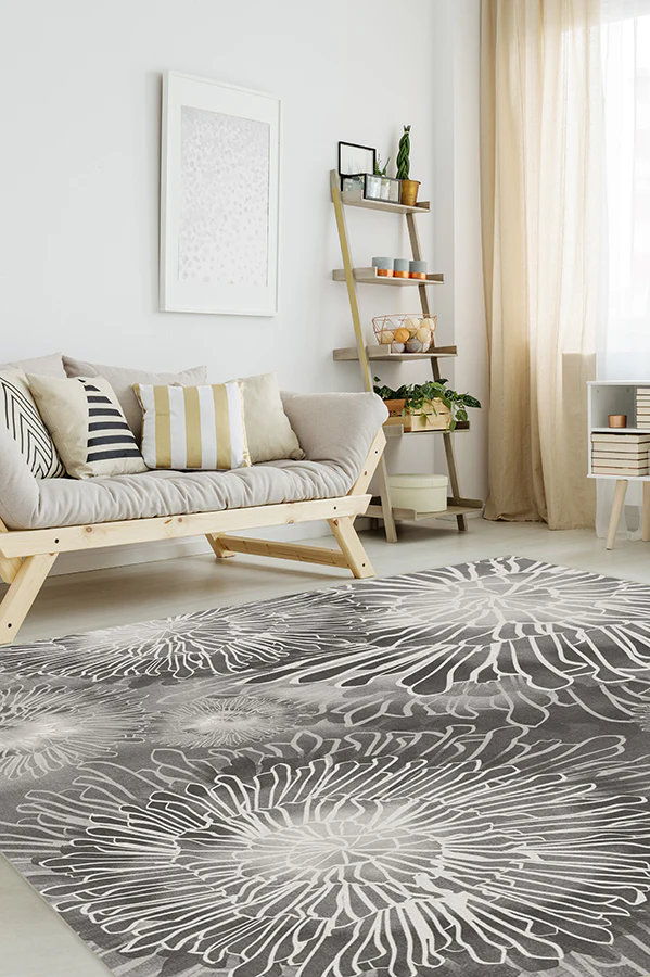 Chrysanthemum Ash Grey Flatwoven Rug