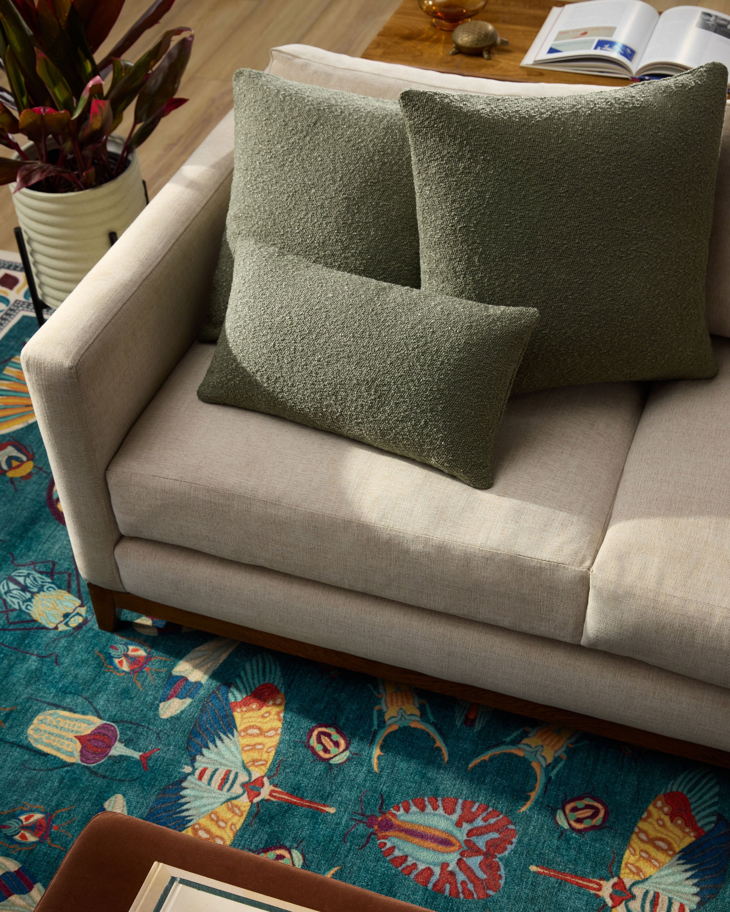 Olive Green Boucle Throw Pillow
