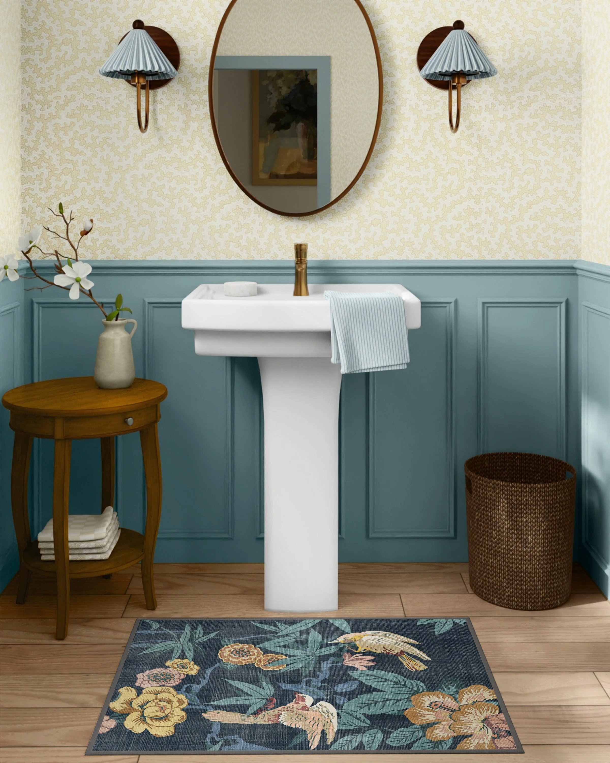 Bamboo & Bird Indigo Rug by Sanderson
