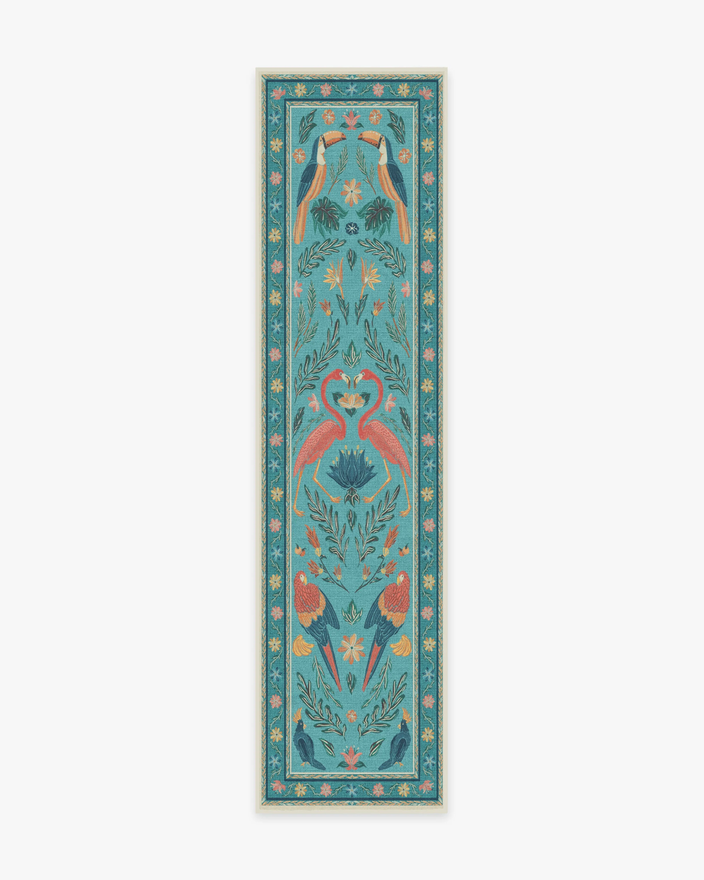Birds Of A Feather Aqua Flatwoven Rug by Iris Apfel