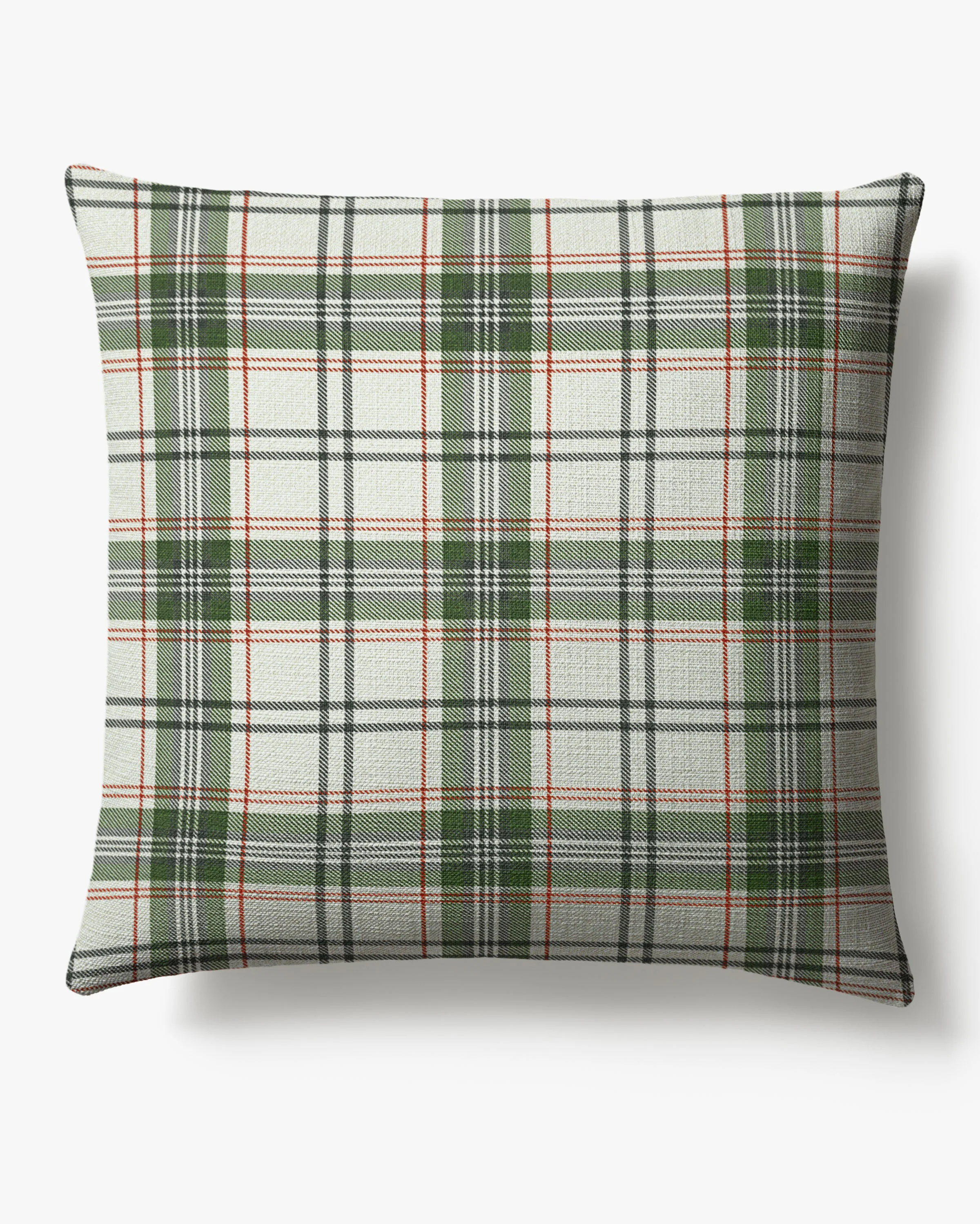 Noelle Tartan Eggshell & Green Woven Throw Pillow