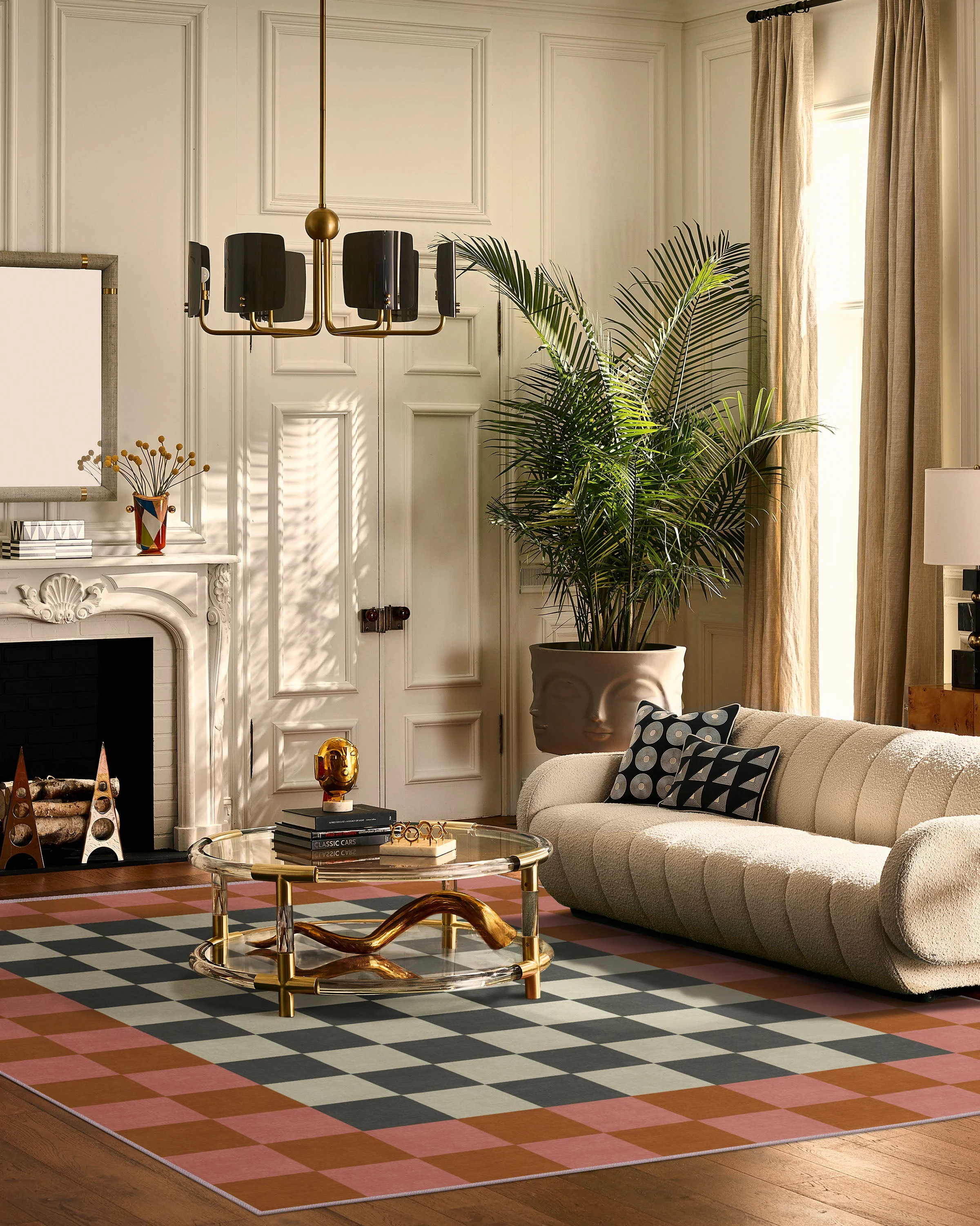 Checker Border Pink & Orange Rug by Jonathan Adler