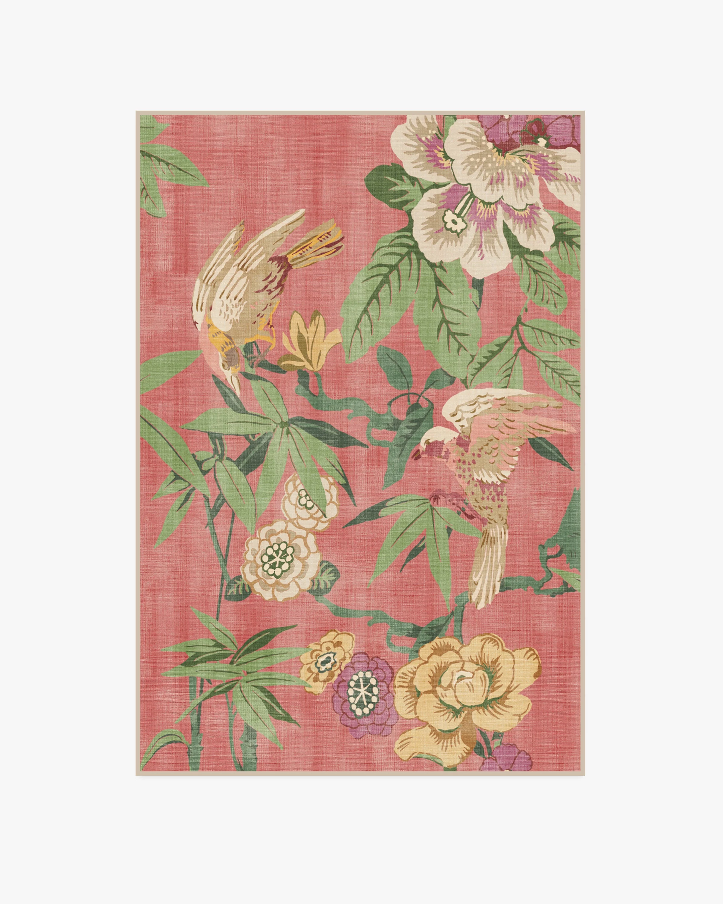 Bamboo & Bird Blossom Pink Flatwoven Rug by Sanderson