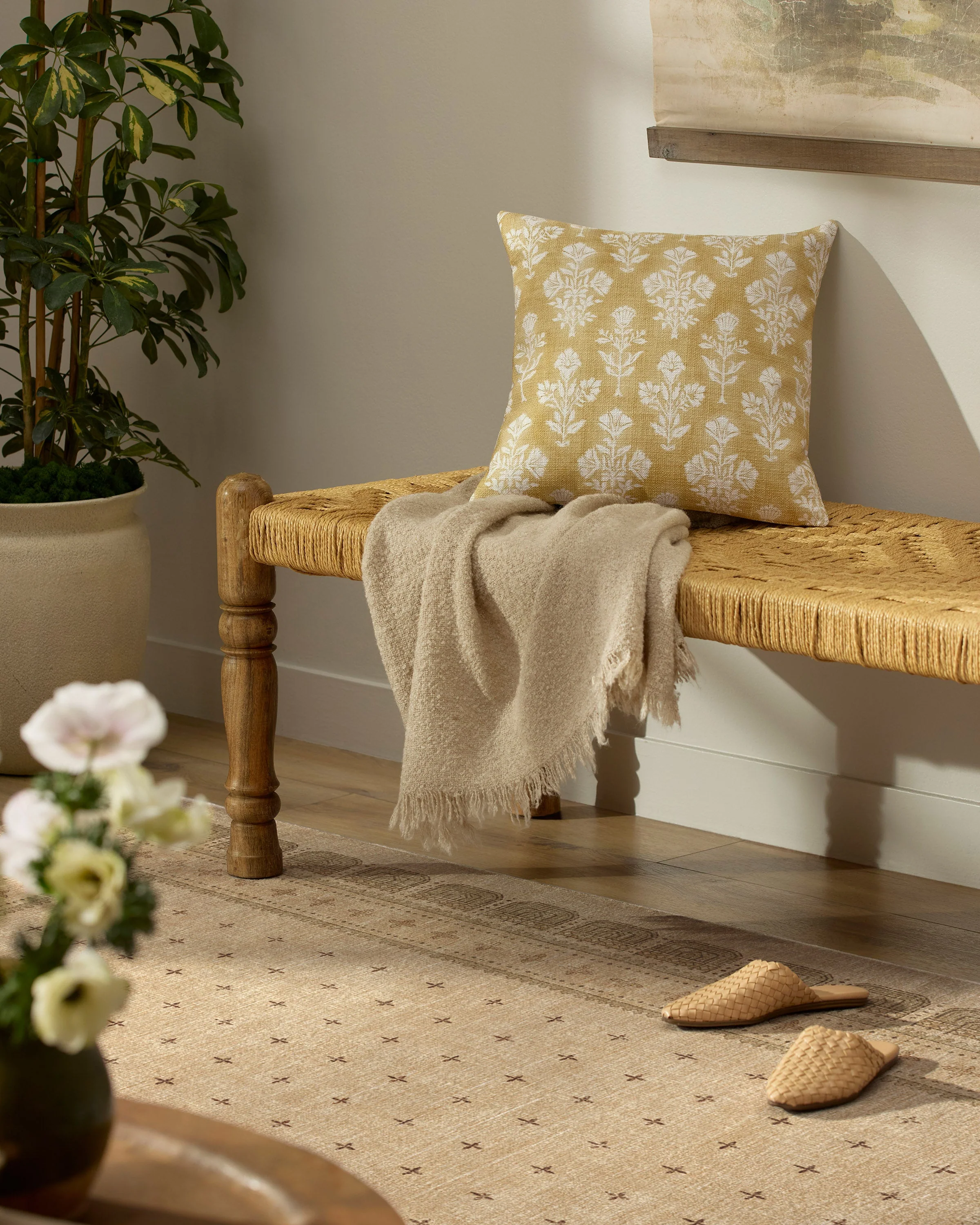 Lauretta Light Ochre Woven Throw Pillow