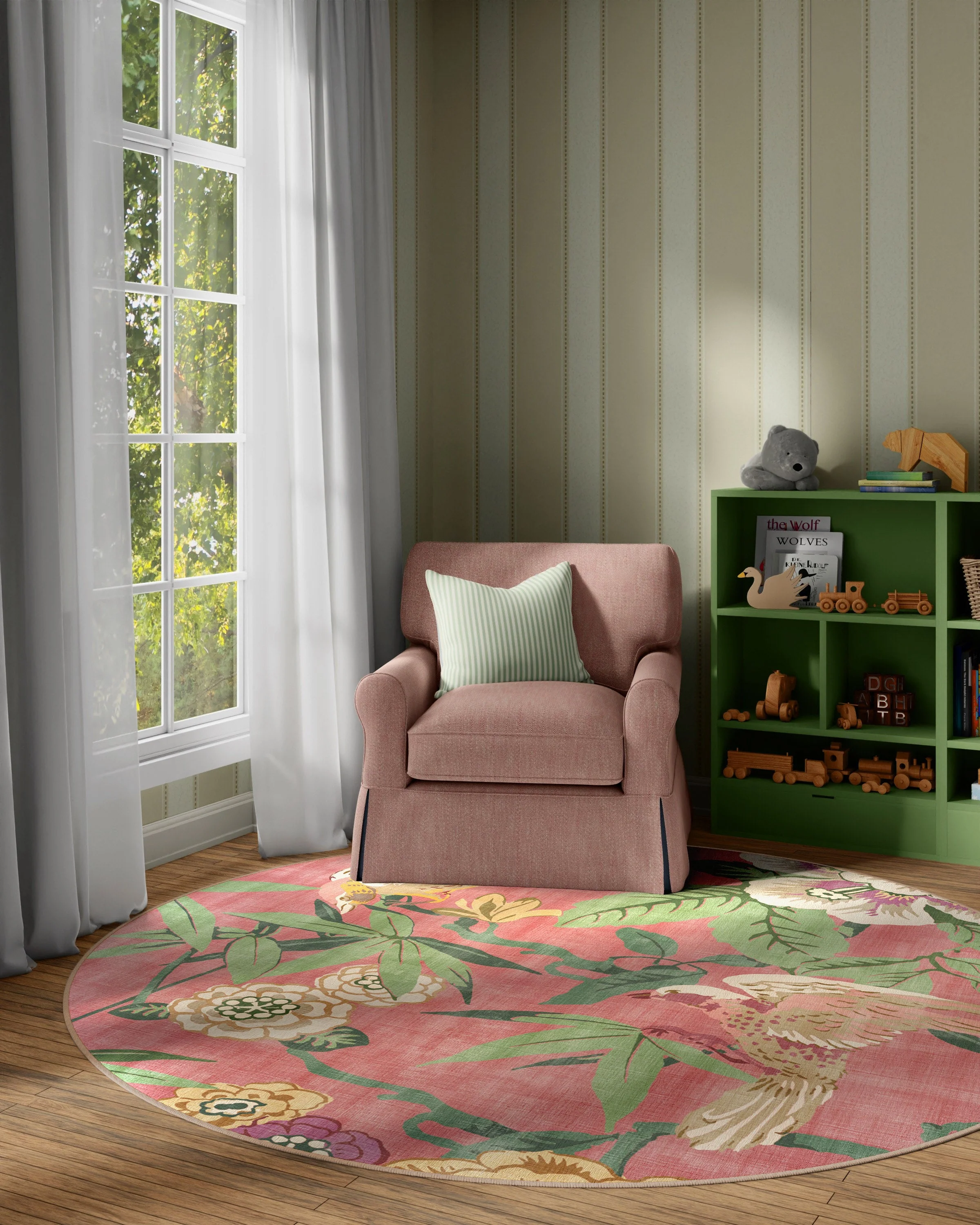 Bamboo & Bird Blossom Pink Rug by Sanderson