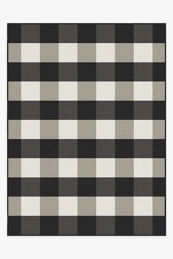 Gingham Plaid Black & White Outdoor Rug