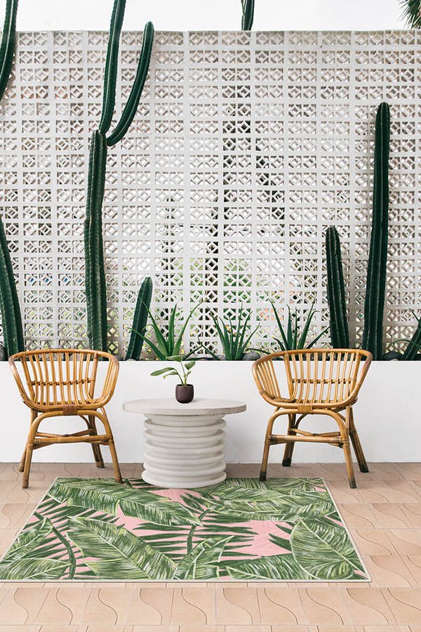Filifera Palm Pink Outdoor Rug