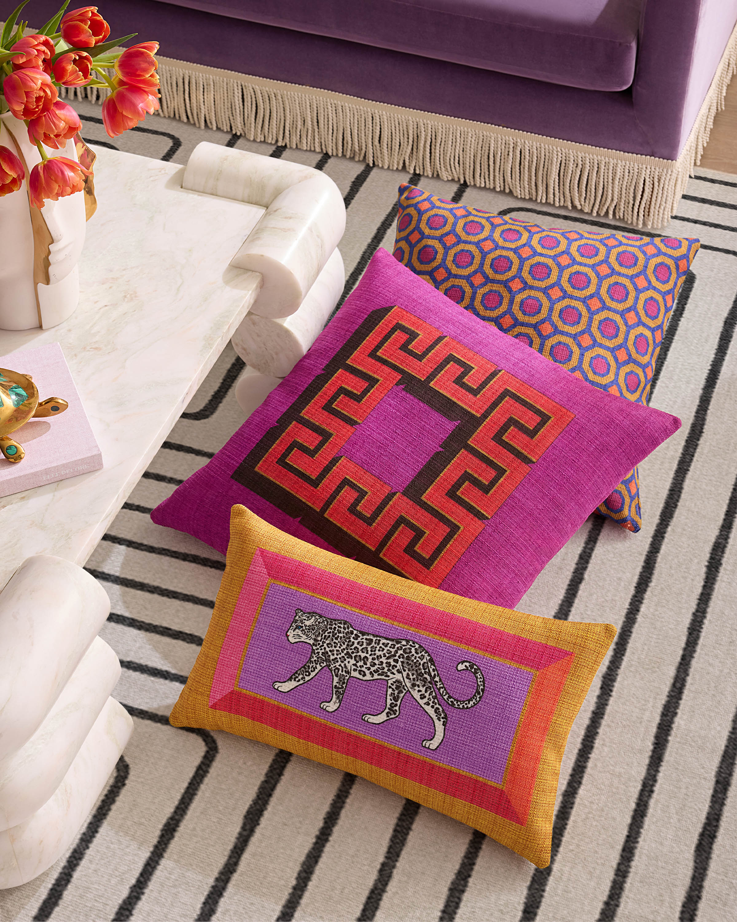 Greek Key Fuchsia Woven Throw Pillow by Jonathan Adler