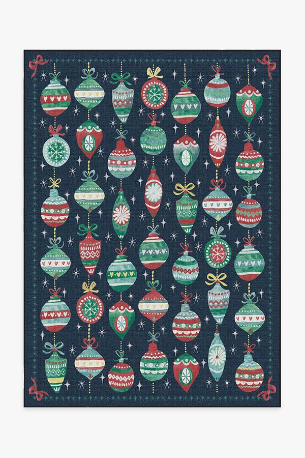 Festive Garland Navy Outdoor Rug