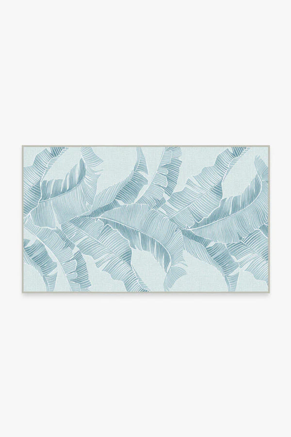 Banana Leaf Soft Blue Outdoor Rug by Gray Malin