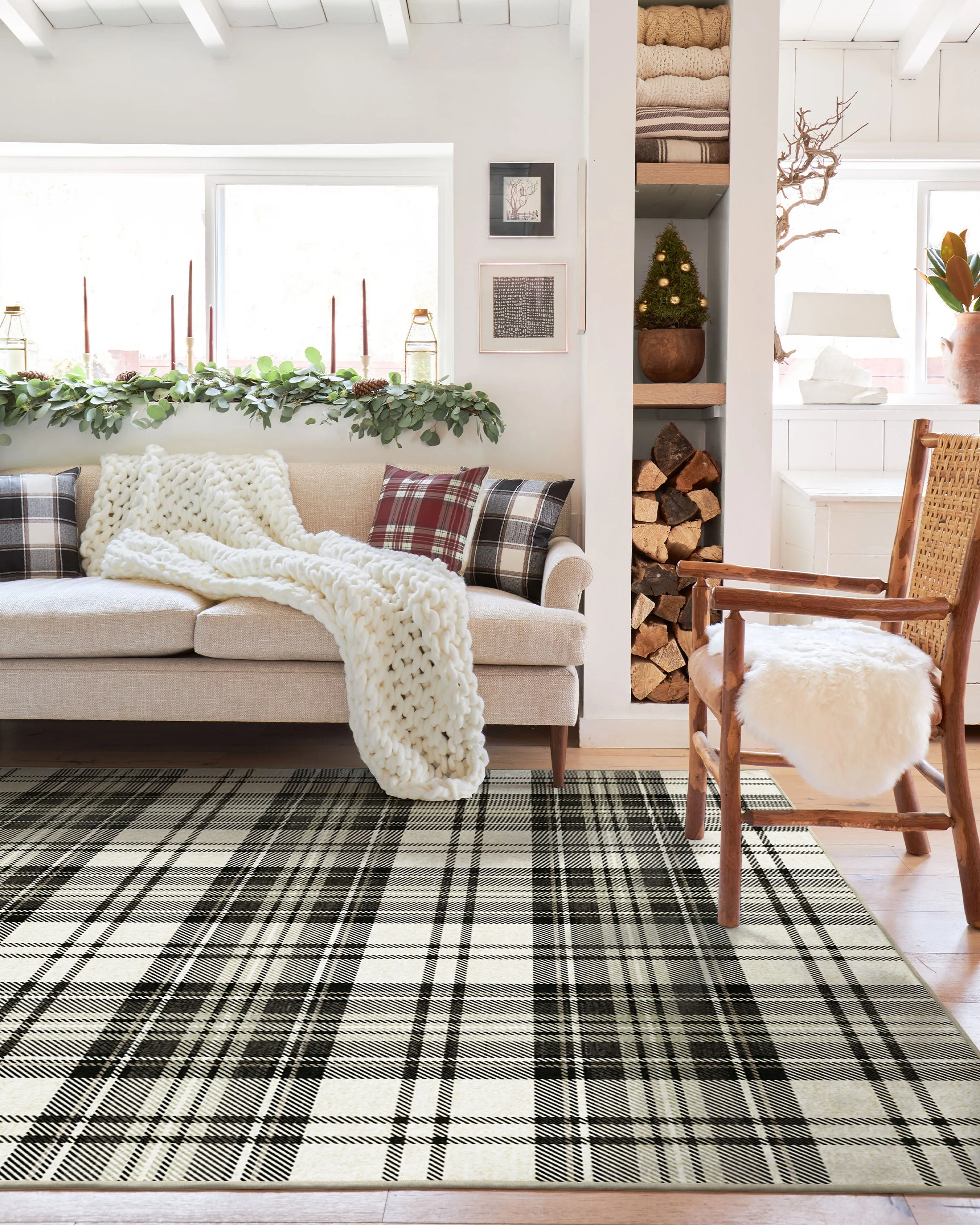 Dress Stewart Tartan Black & Ivory Flatwoven Rug