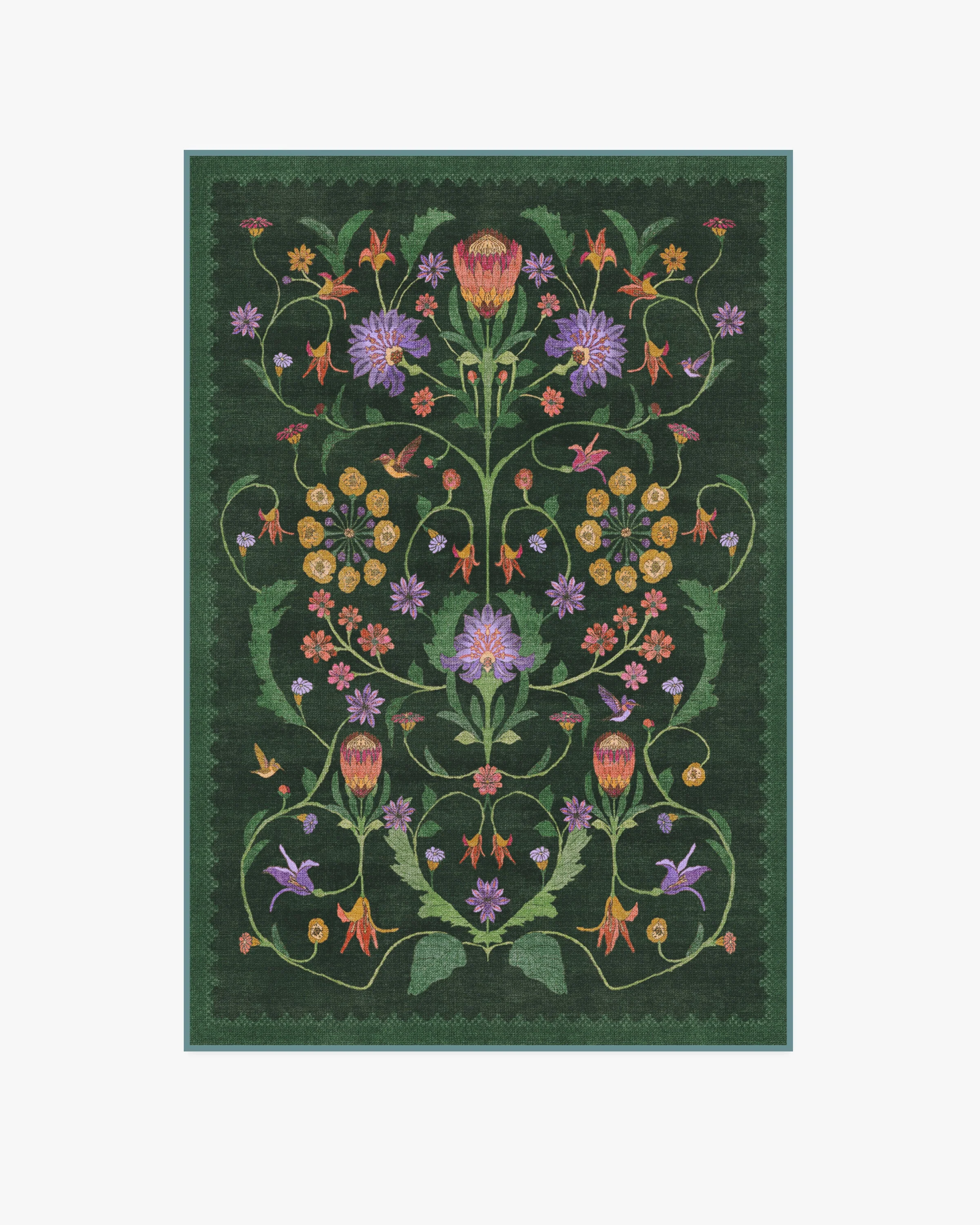 Protea Forest Green Flatwoven Rug by Iris Apfel