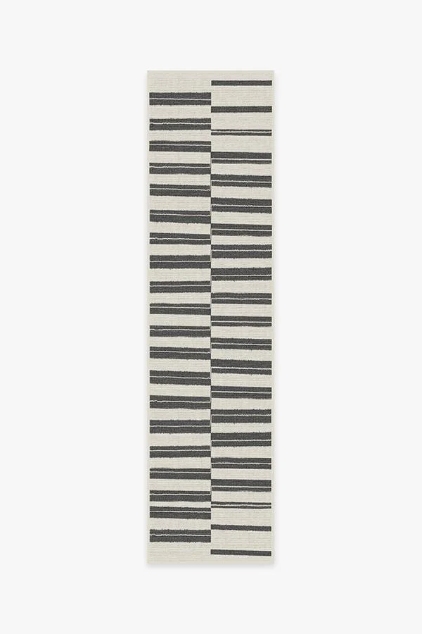 Offset Stripe Black Outdoor Rug